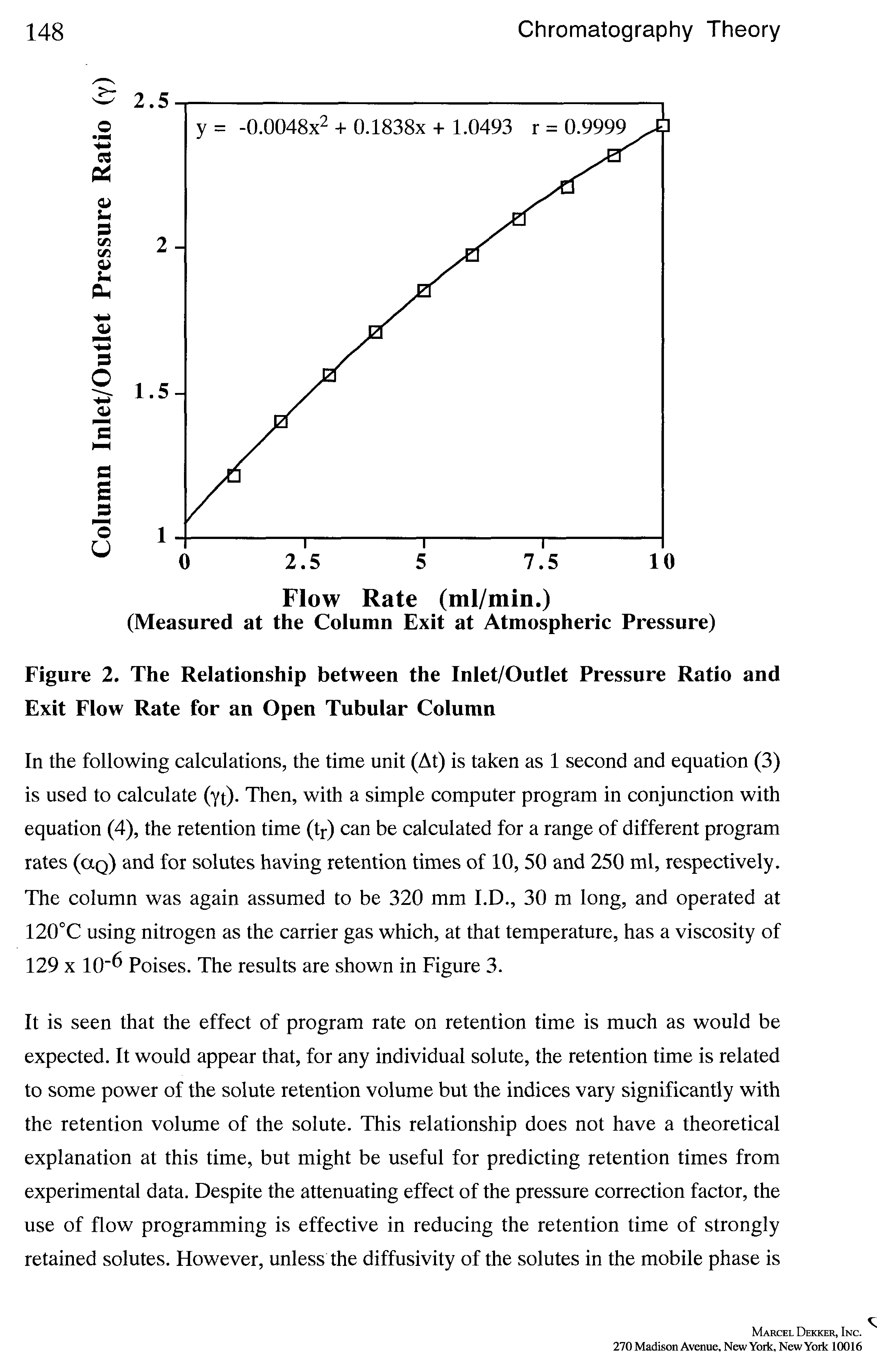 Figure 2. The Relationship between the Inlet/Outlet Pressure Ratio and Exit Flow Rate for an Open Tubular Column...