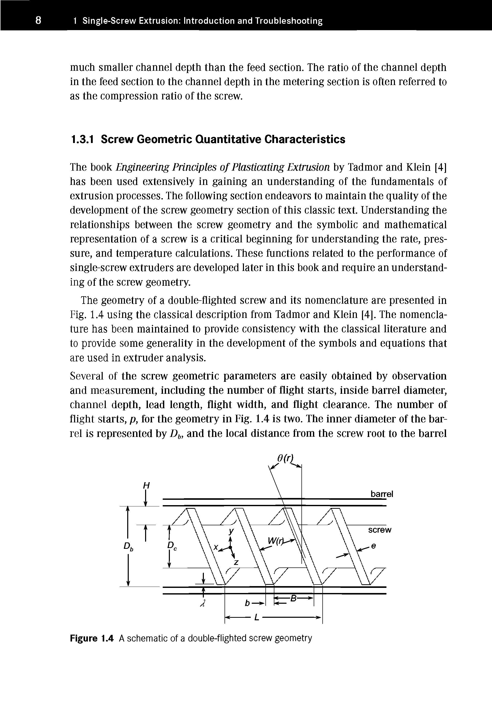 Figure 1.4 A schematic of a double-flighted screw geometry...