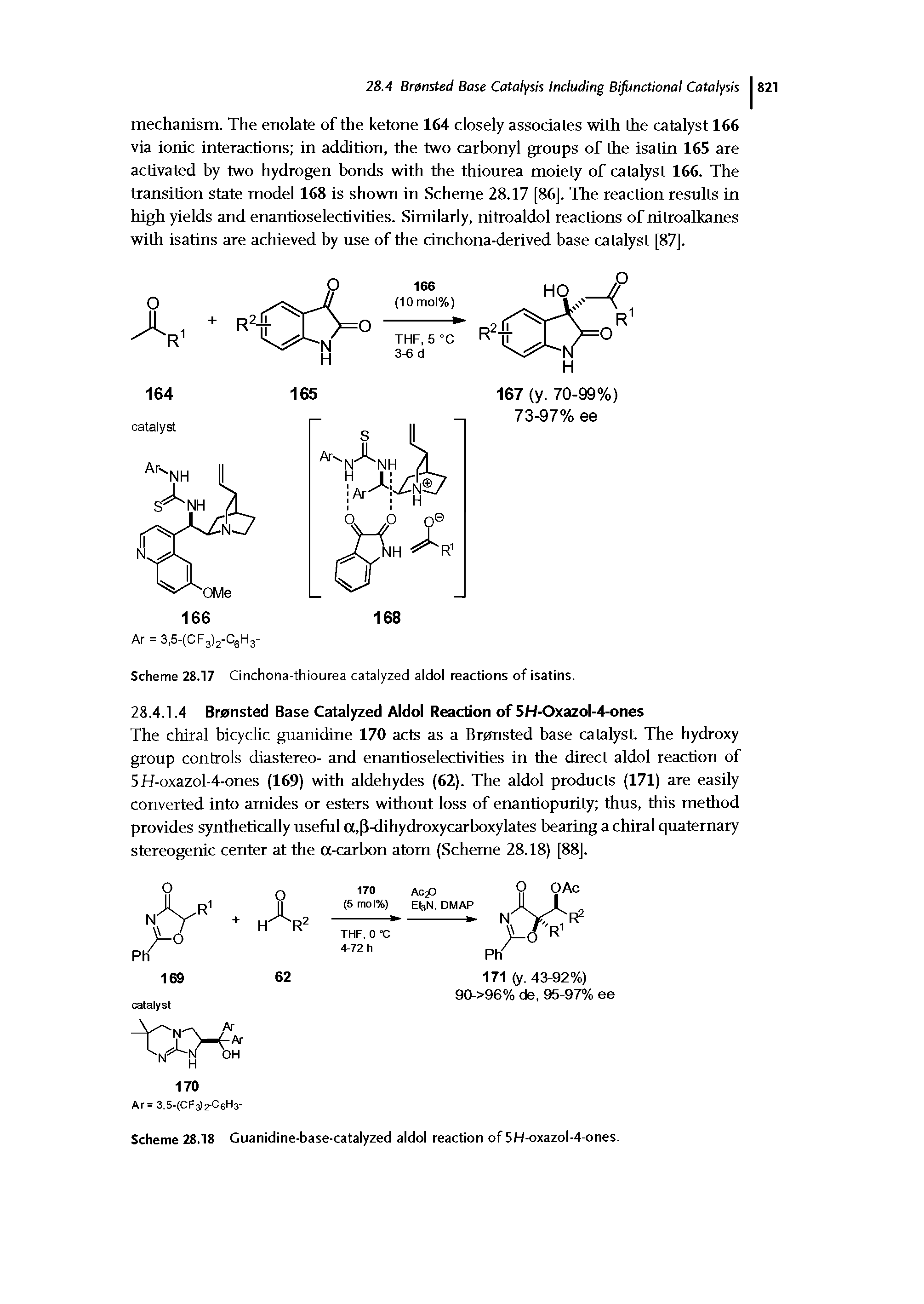Scheme 28.18 Cuanidine-base-catalyzed aldol reaction of 5H-oxazol-4-ones.