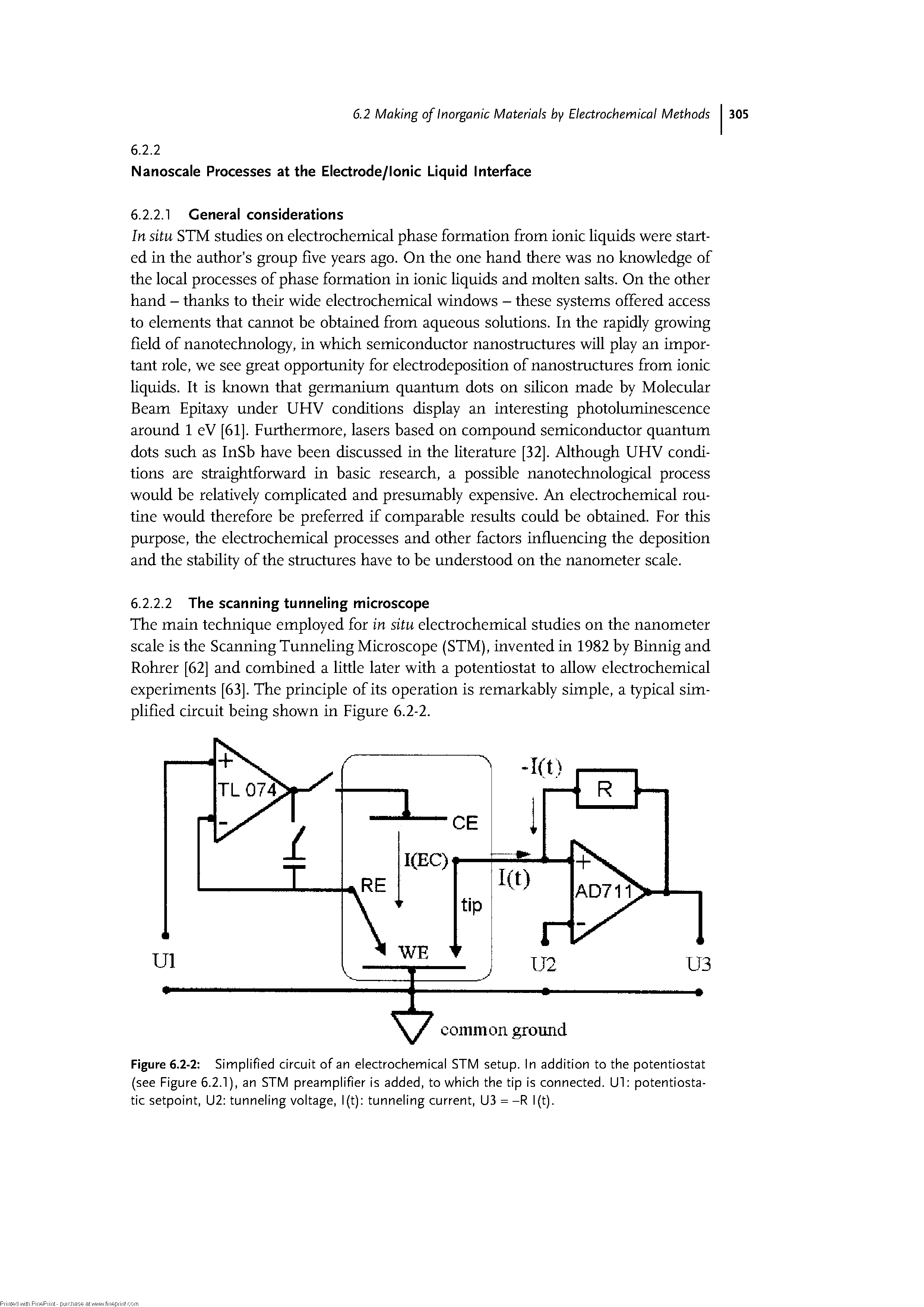 Figure 6.2-2 Simplified circuit of an electrochemical STM setup. In addition to the potentiostat...