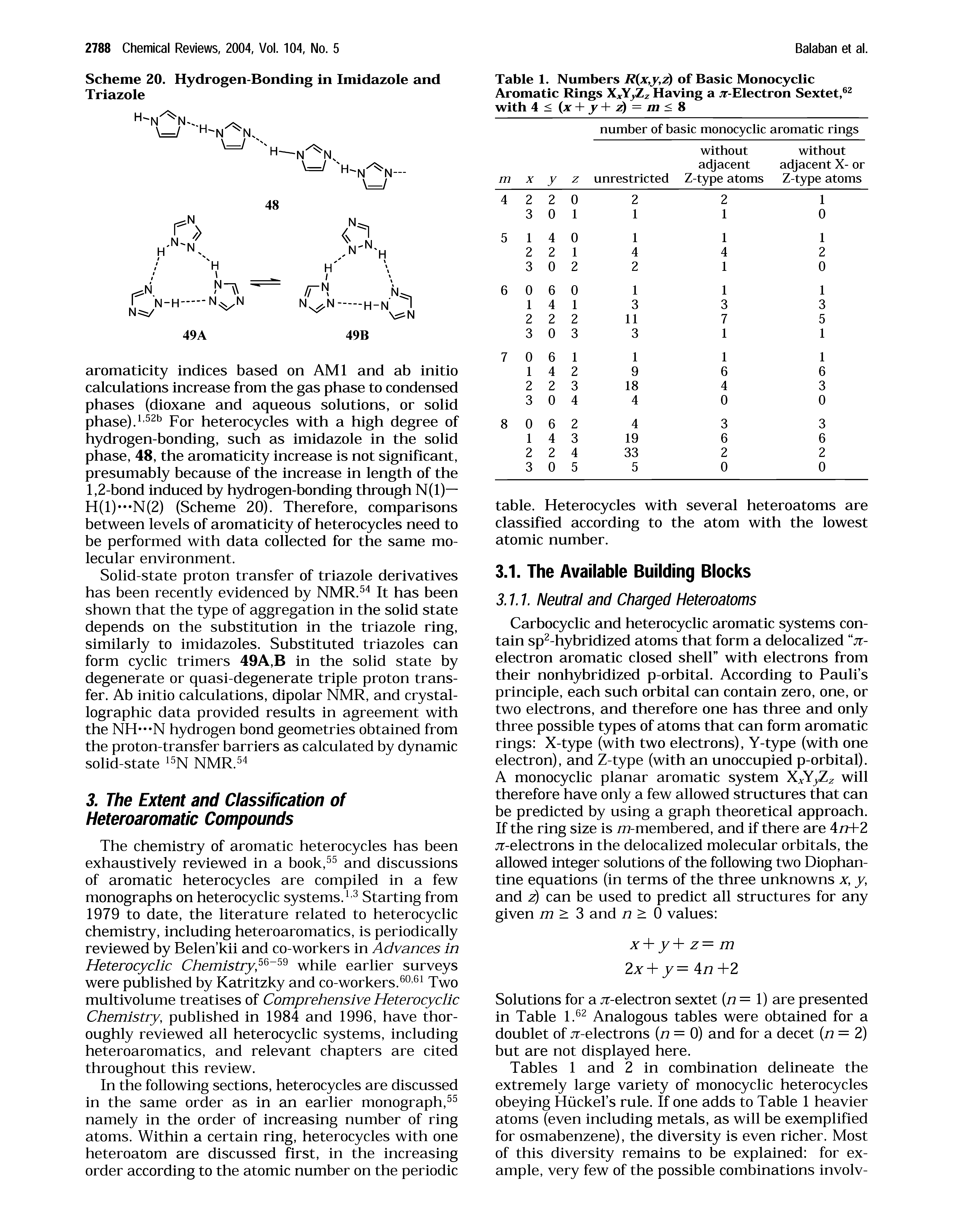 Table 1. Numbers R x,y,z) of Basic Monocyclic Aromatic Rings XxYyZz Having a -Electron Sextet,62 with 4 < (x + y+z) = m<8...