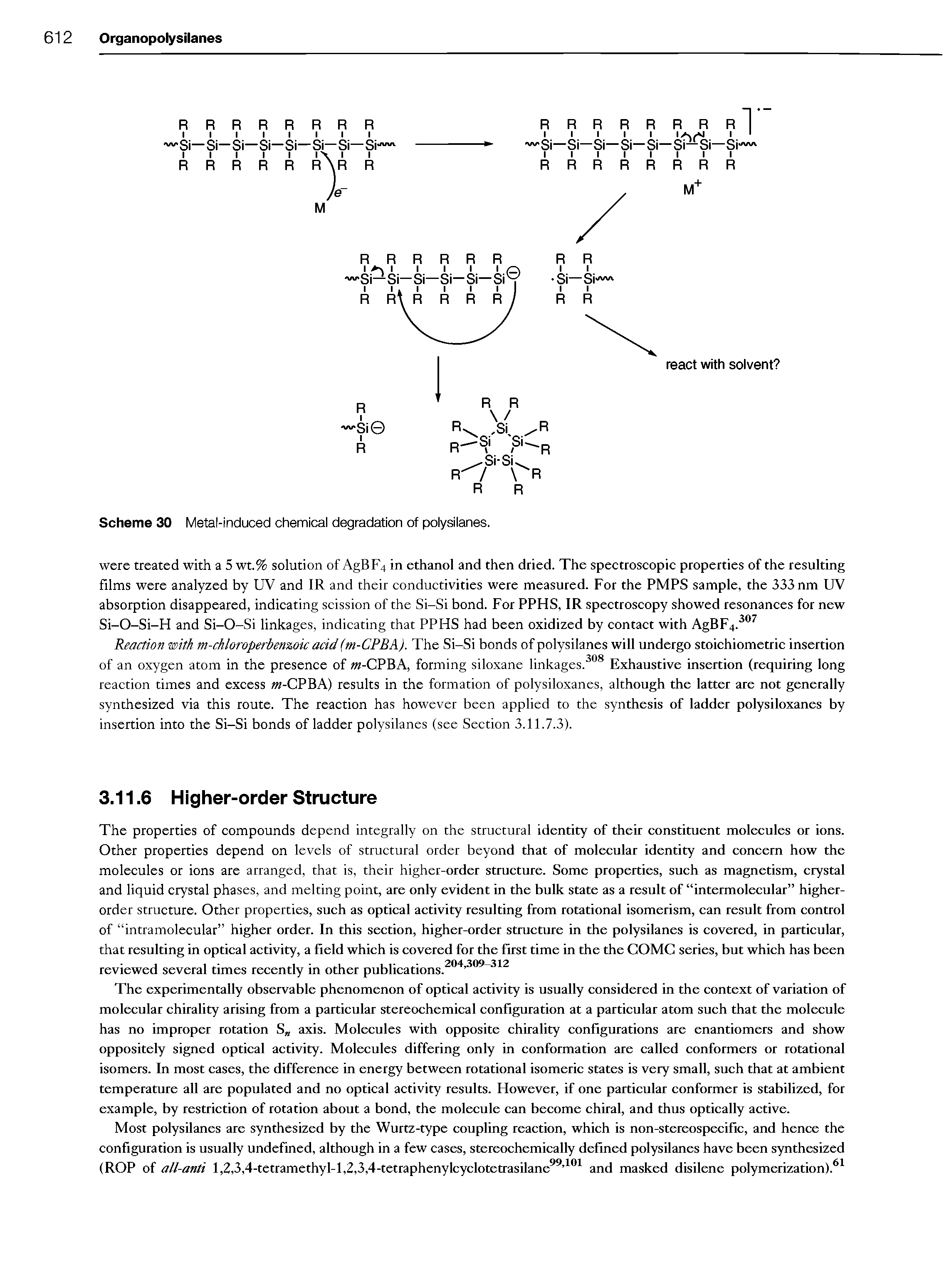 Scheme 30 Metal-induced chemical degradation of polysilanes.