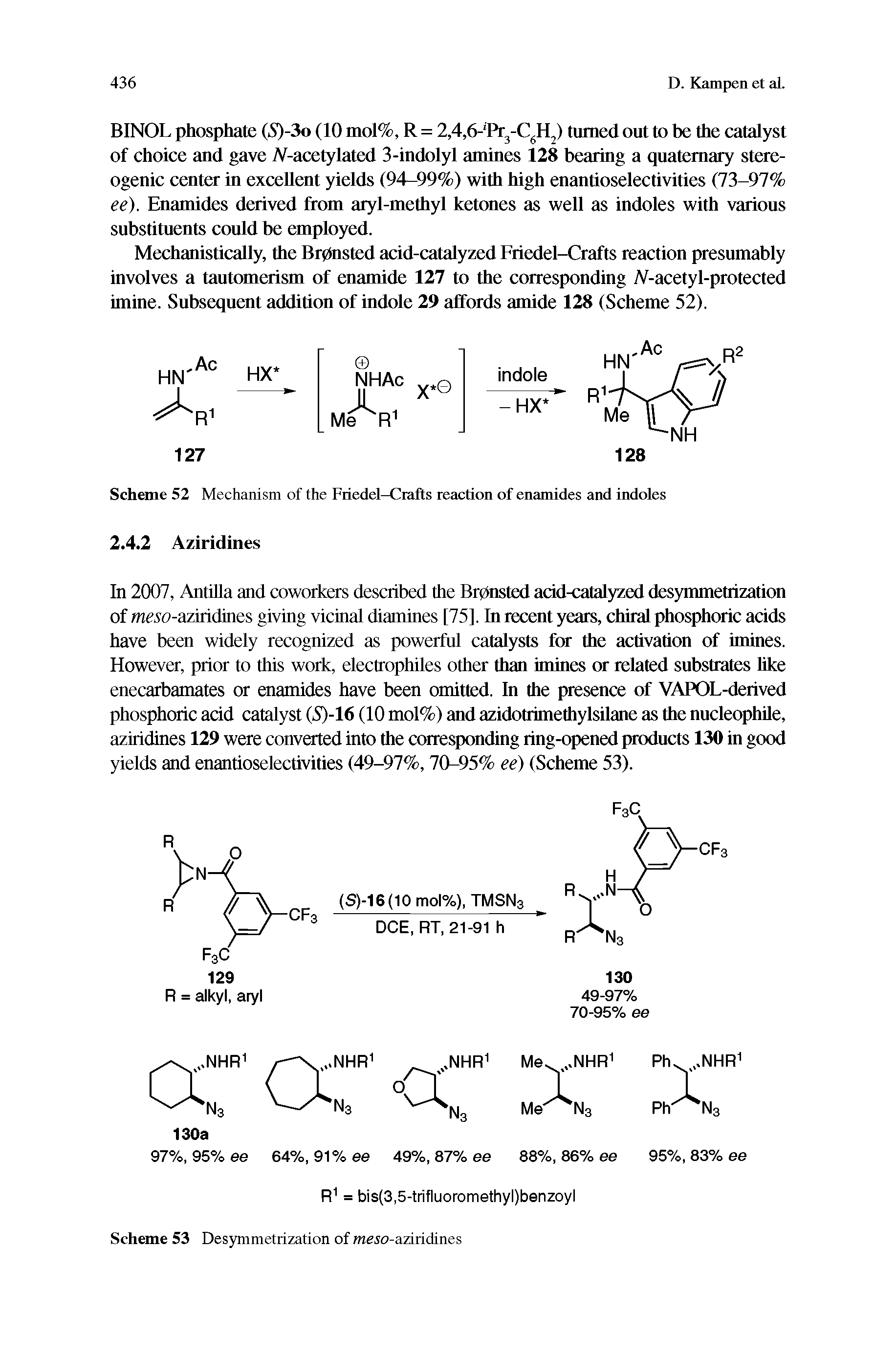 Scheme 52 Mechanism of the Friedel-Crafts reaction of enamides and indoles 2.4.2 Aziridines...