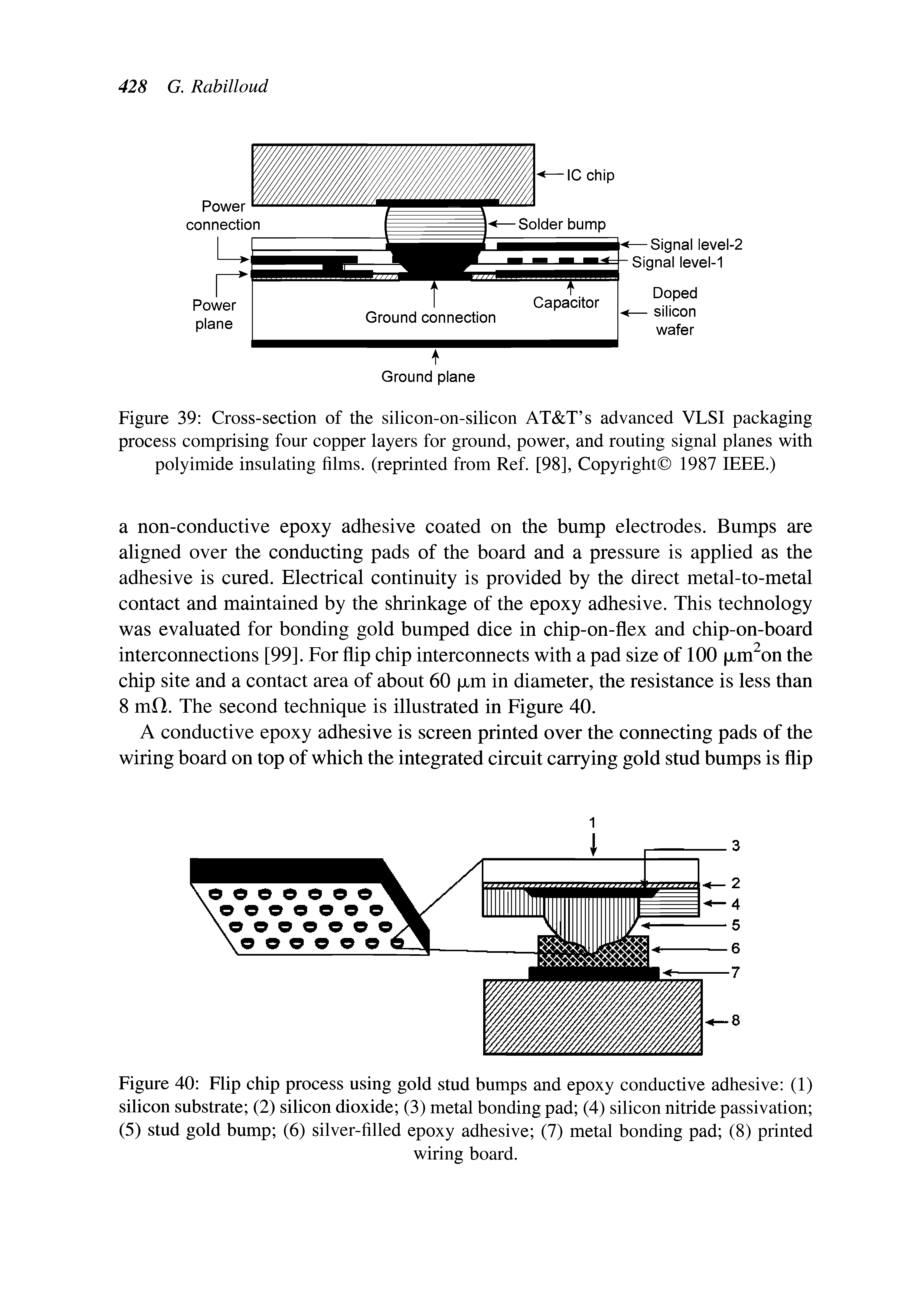 Figure 39 Cross-section of the silicon-on-silicon AT T s advanced VLSI packaging process comprising four copper layers for ground, power, and routing signal planes with polyimide insulating films, (reprinted from Ref. [98], Copyright 1987 IEEE.)...