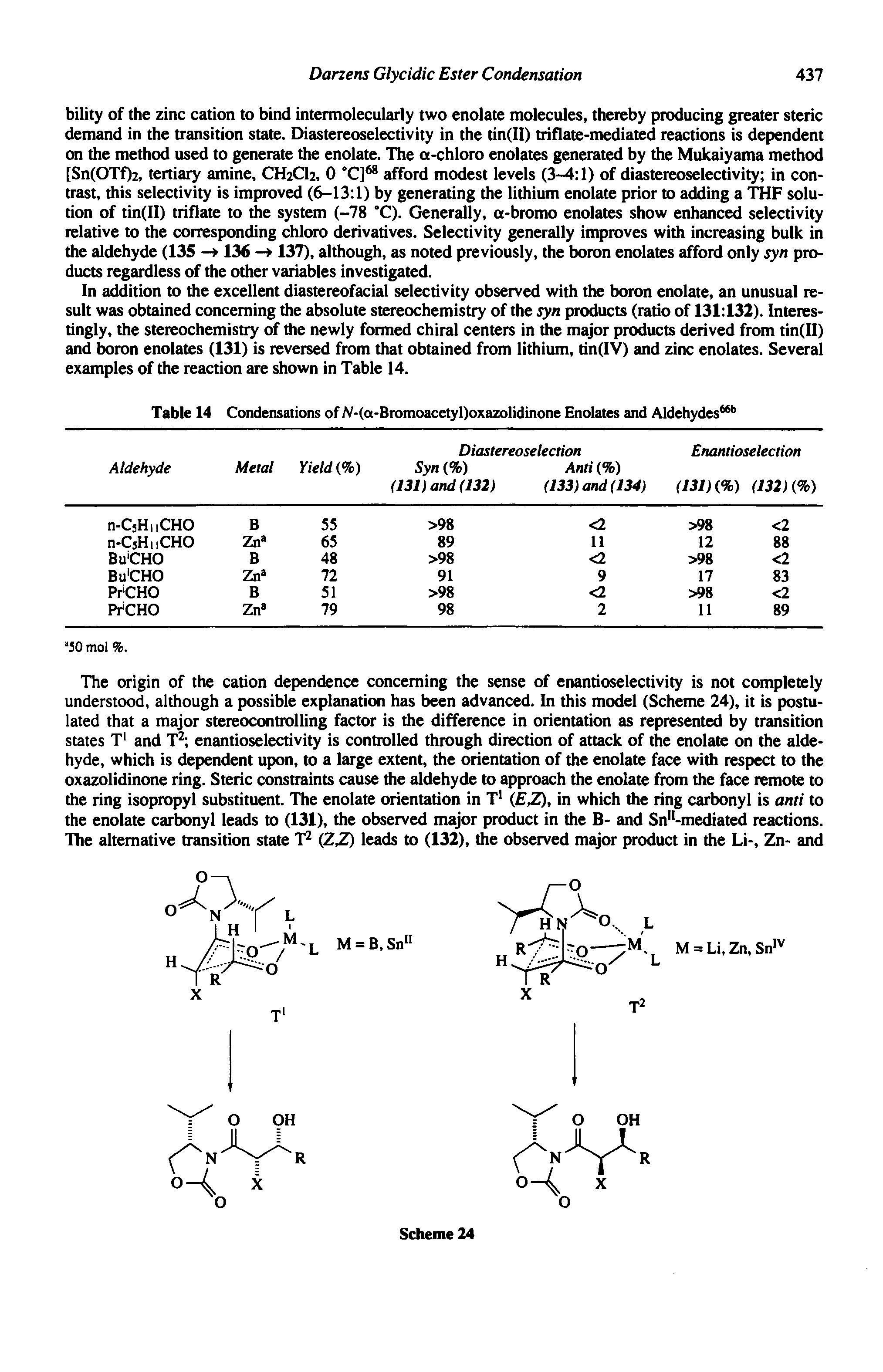 Table 14 Condensations of A/-(a-Bromoacetyl)oxazolidinone Enolates and Aldehydes ...