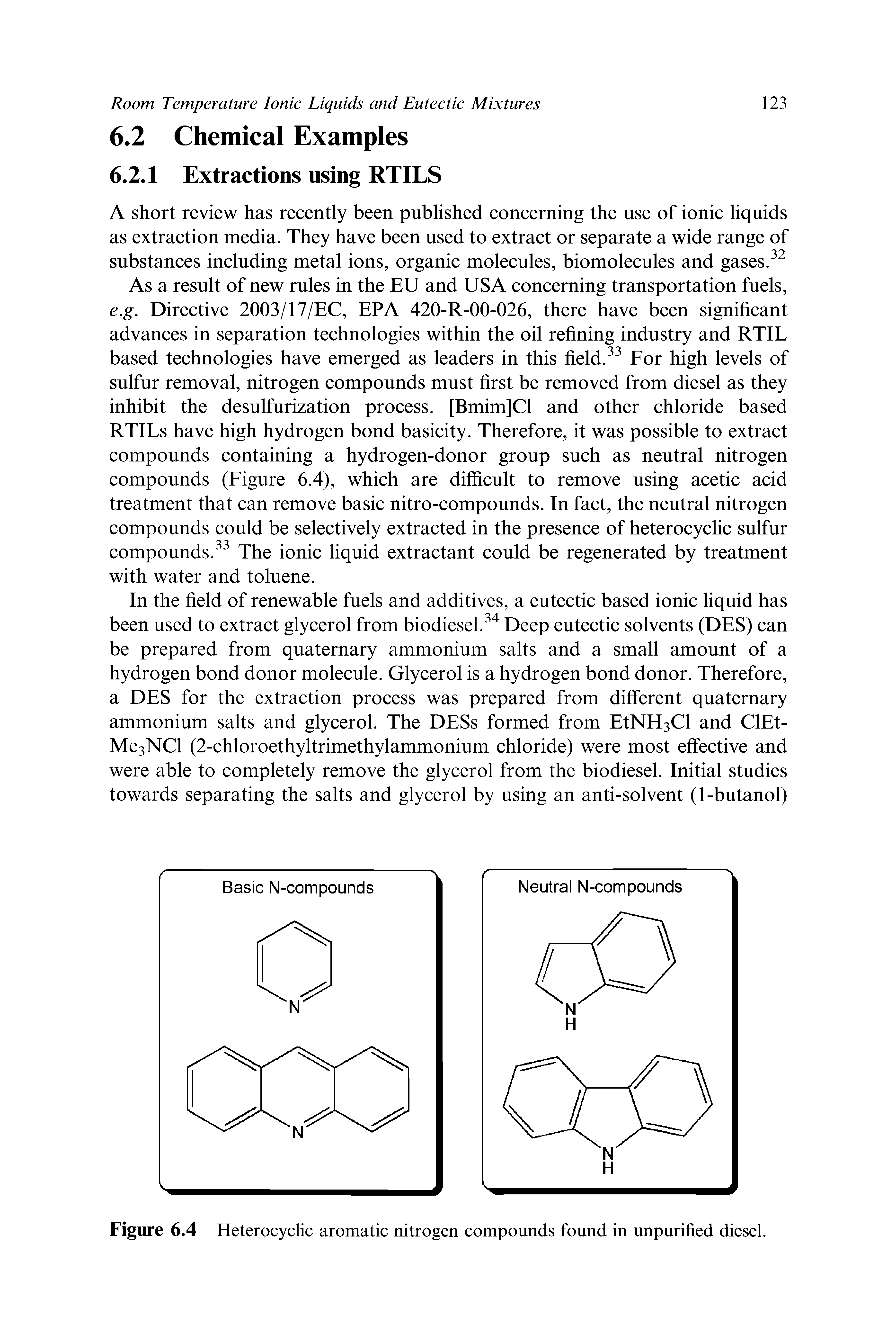 Figure 6.4 Heterocyclic aromatic nitrogen compounds found in unpurified diesel.