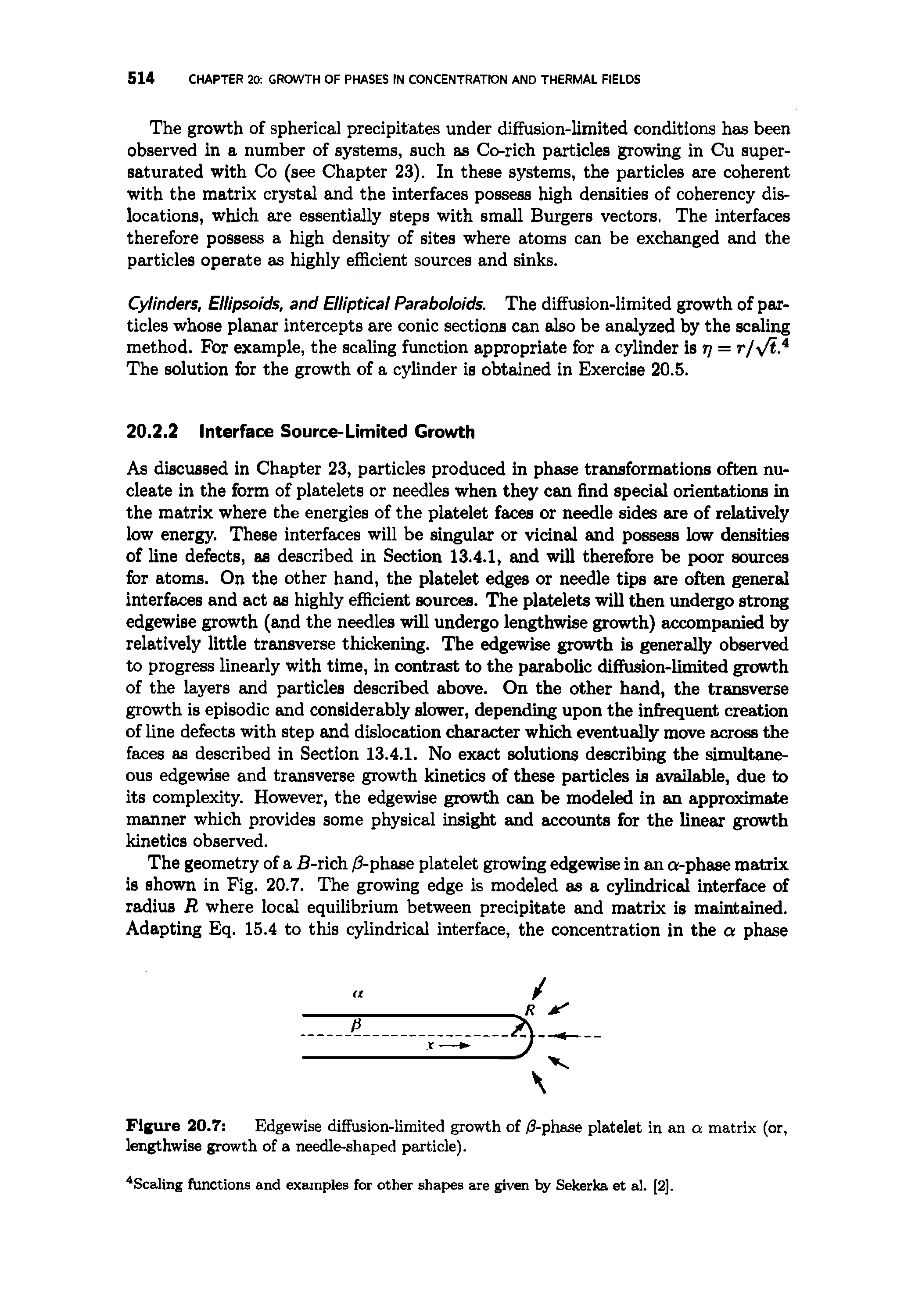 Figure 20.7 Edgewise diffusion-limited growth of 9-phase platelet in an a matrix (or,...