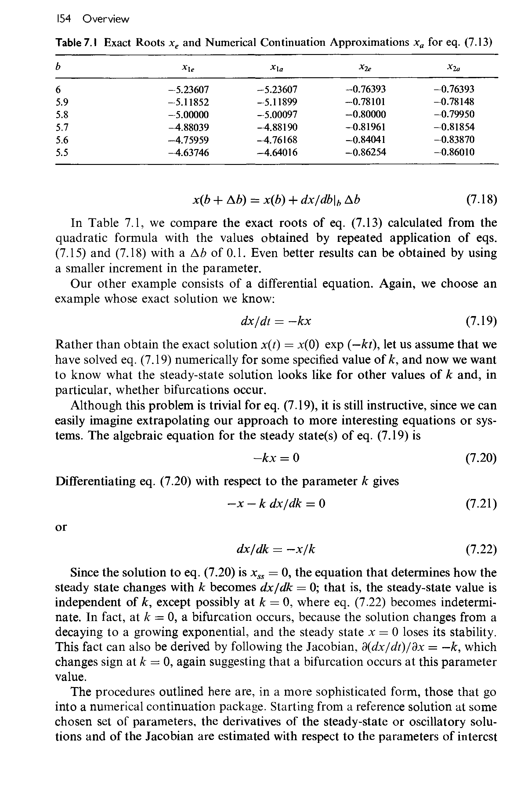 Table 7.1 Exact Roots and Numerical Continuation Approximations for eq. (7.13)...