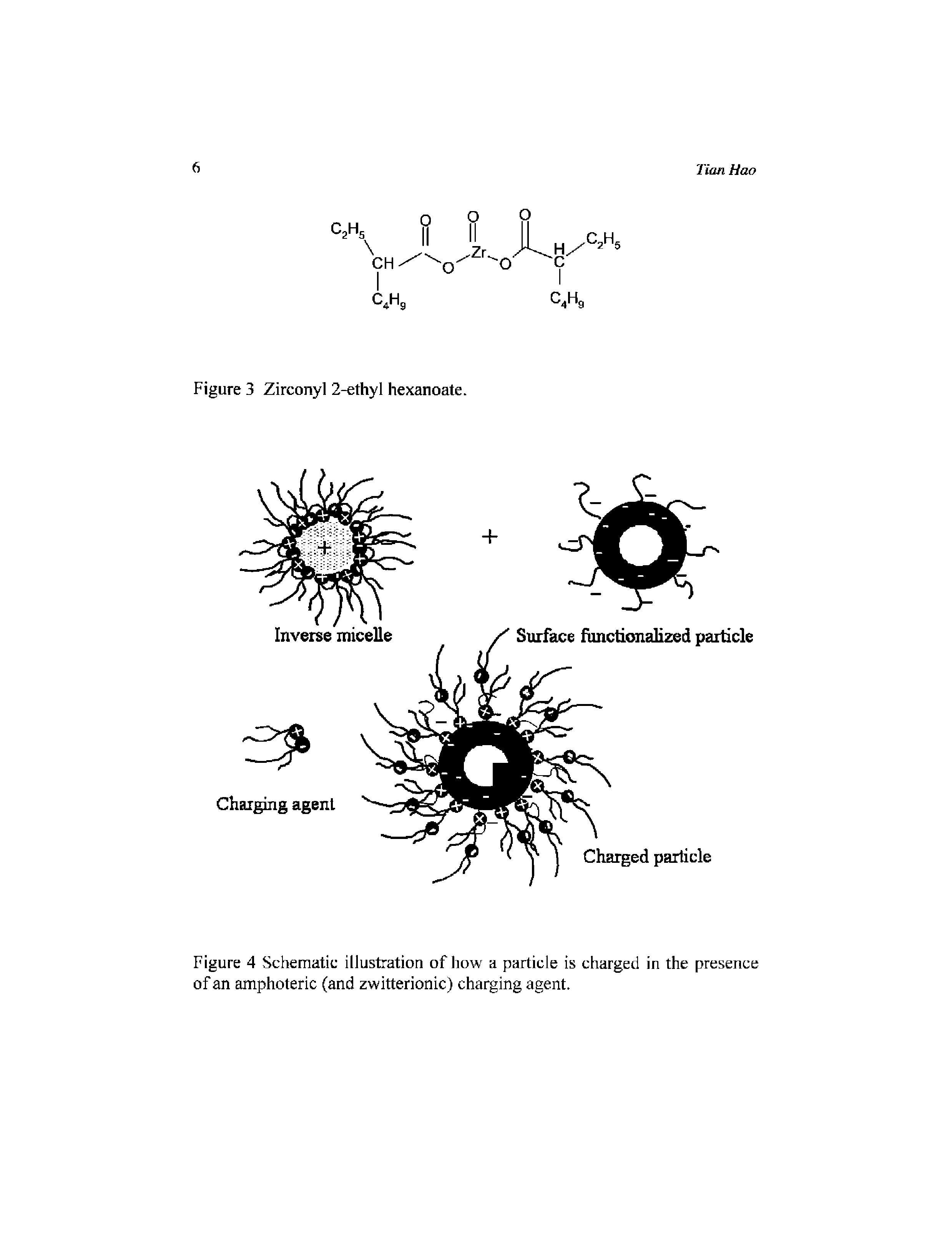 Figure 4 Schematic illustration of how a particle is charged in the presence of an amphoteric (and zwitterionic) charging agent.