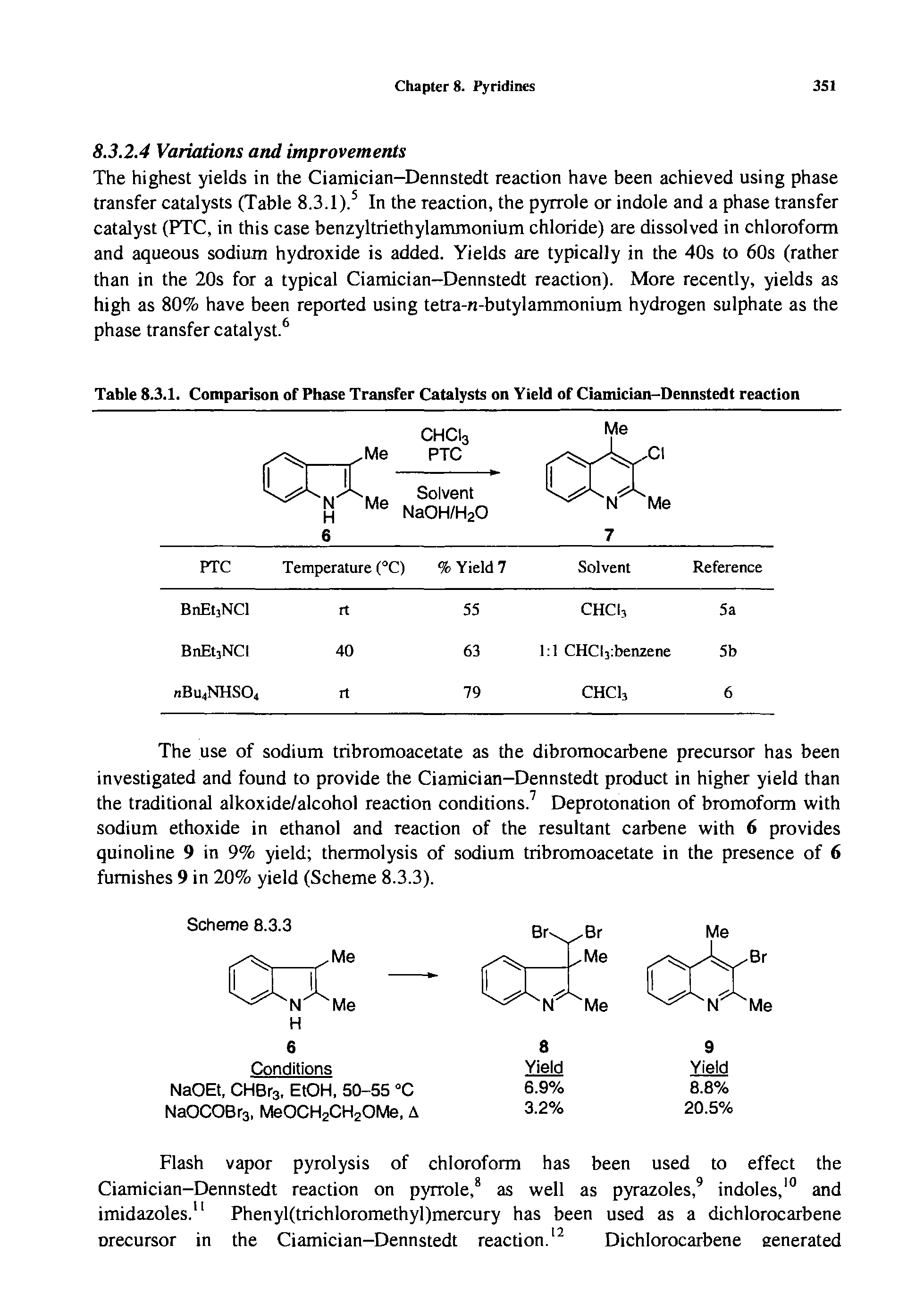 Table 8.3.1. Comparison of Phase Transfer Catalysts on Yield of Ciamician-Dennstedt reaction...