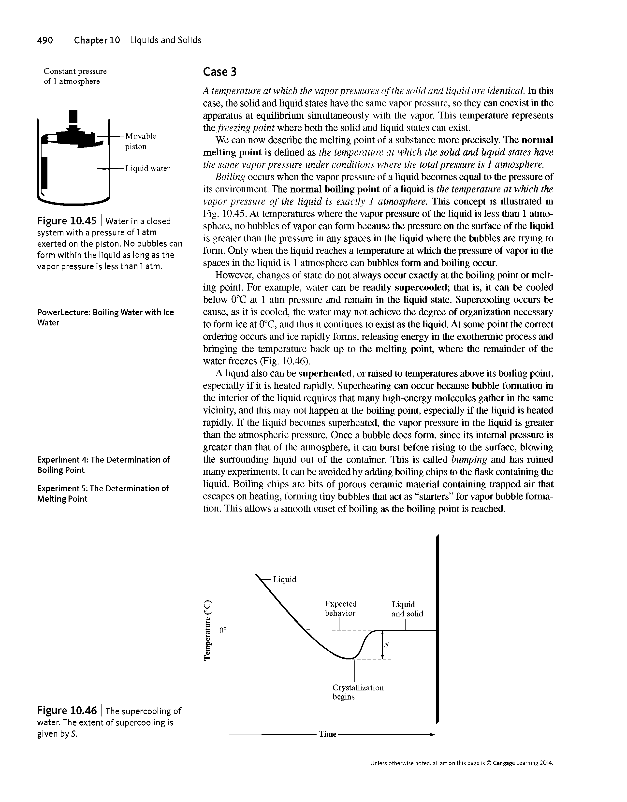 Figure 10.46 The supercooling of water. The extent of supercooling is given by S.