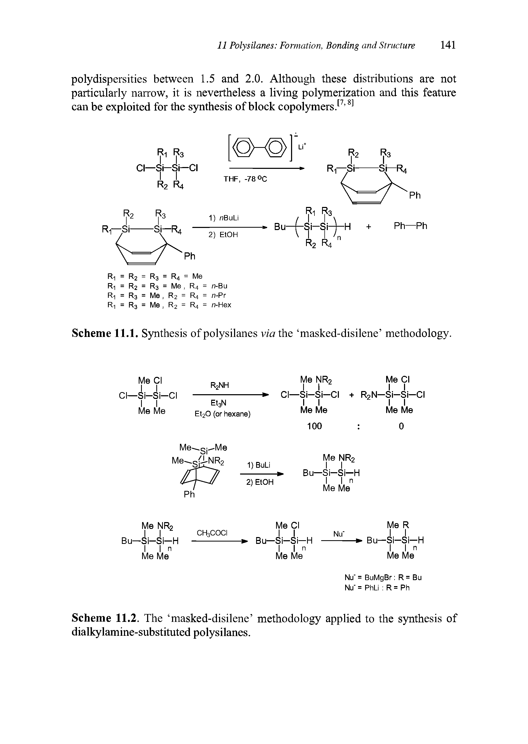 Scheme 11.2. The masked-disilene methodology applied to the synthesis of dialkylamine-substituted polysilanes.