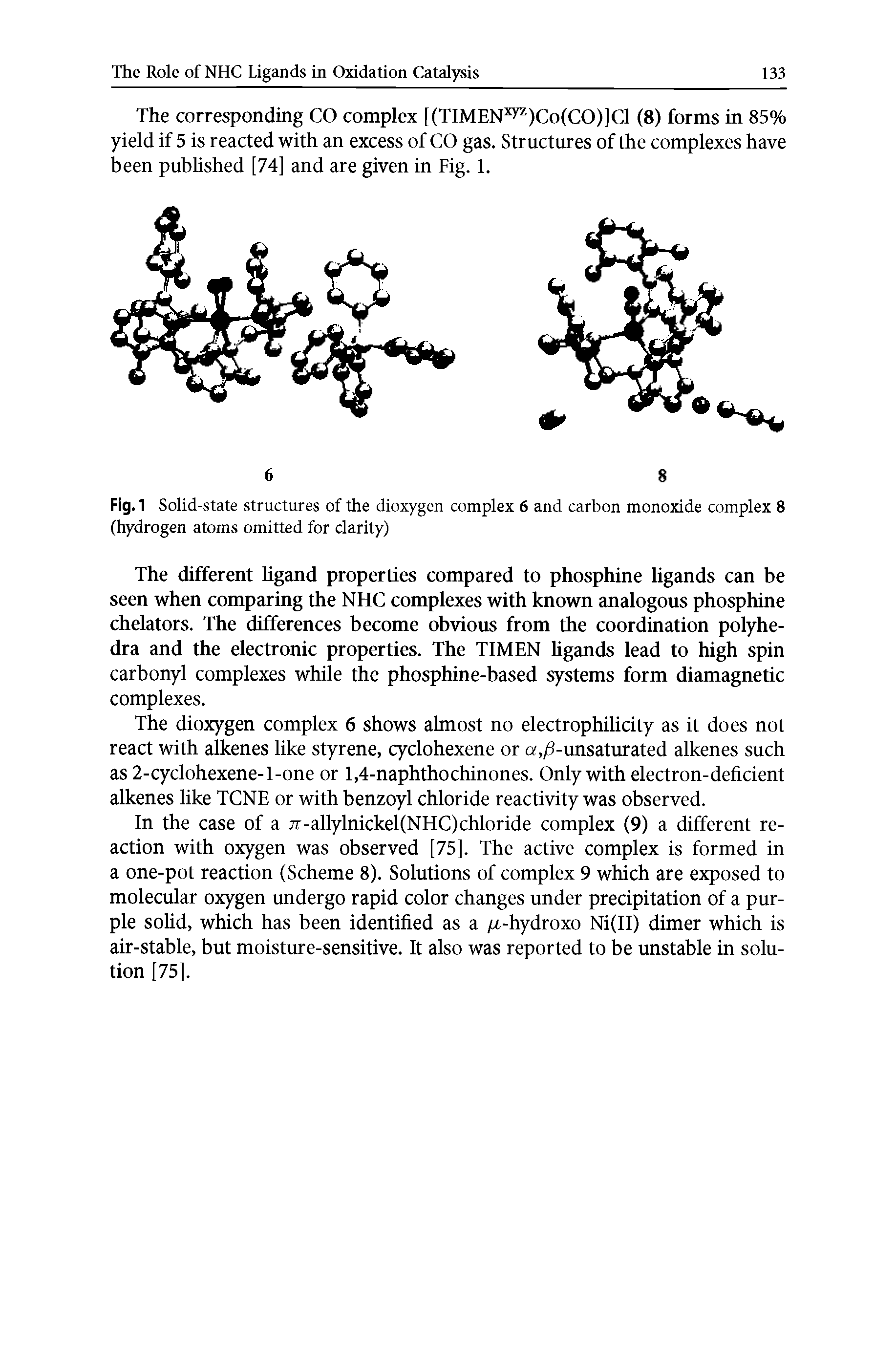 Fig.1 Solid-state structures of the dioxygen complex 6 and carbon monoxide complex 8 (hydrogen atoms omitted for clarity)...