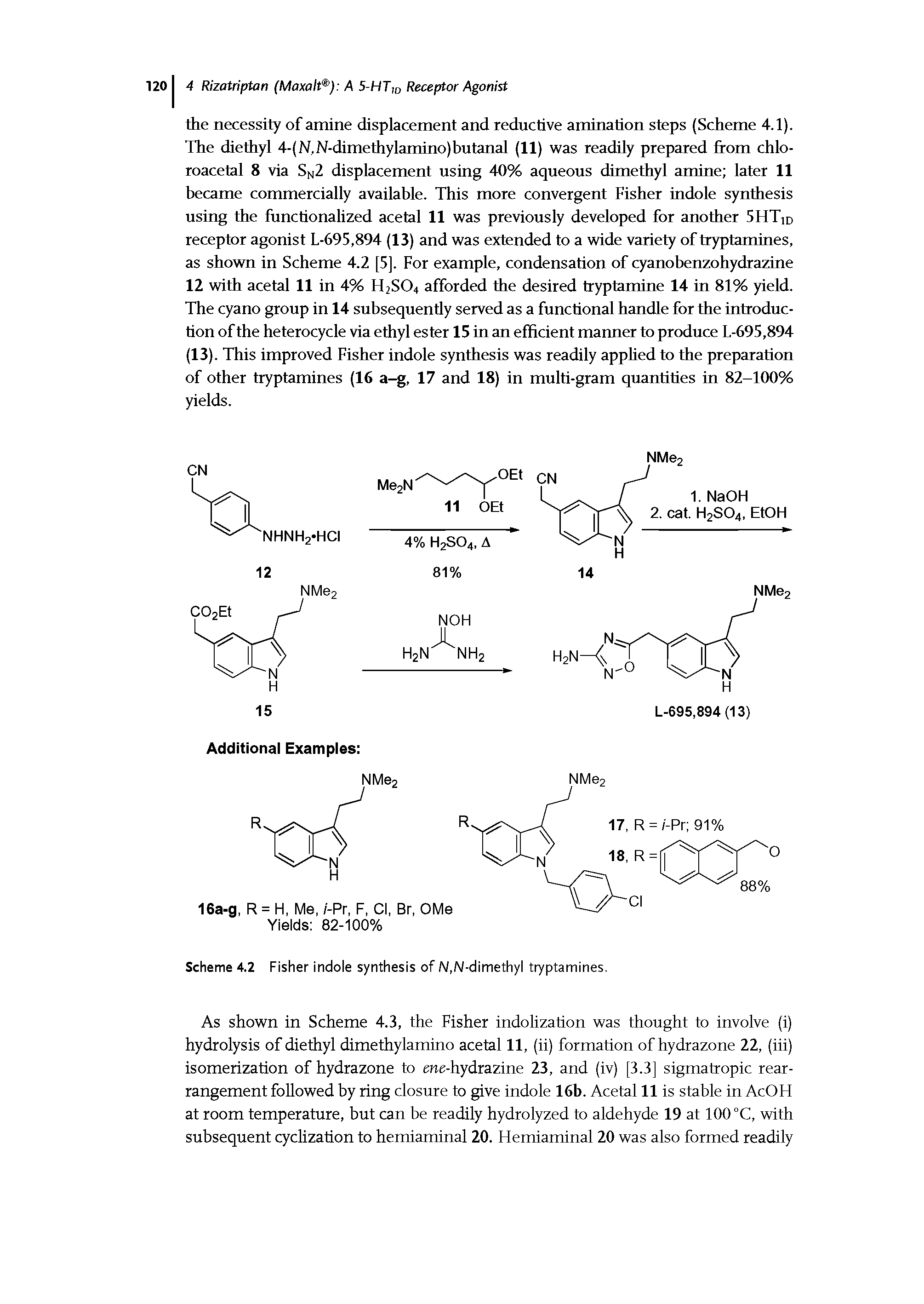 Scheme 4.2 Fisher indole synthesis of N,N-dimethyl tryptamines.