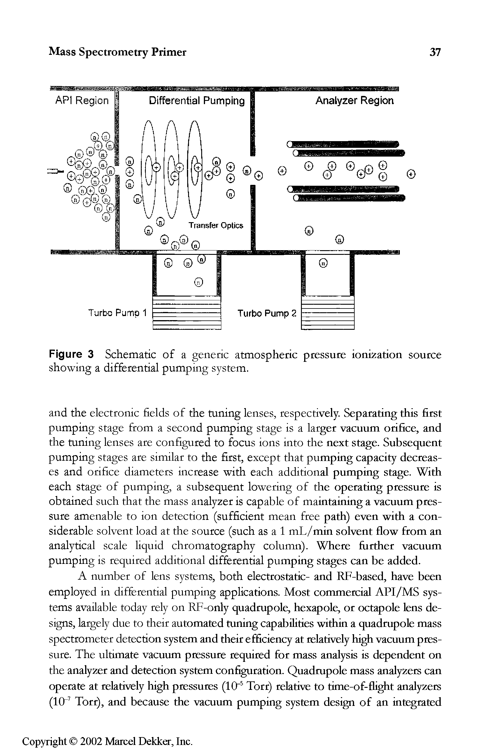 Figure 3 Schematic of a generic atmospheric pressure ionization source showing a differential pumping system.