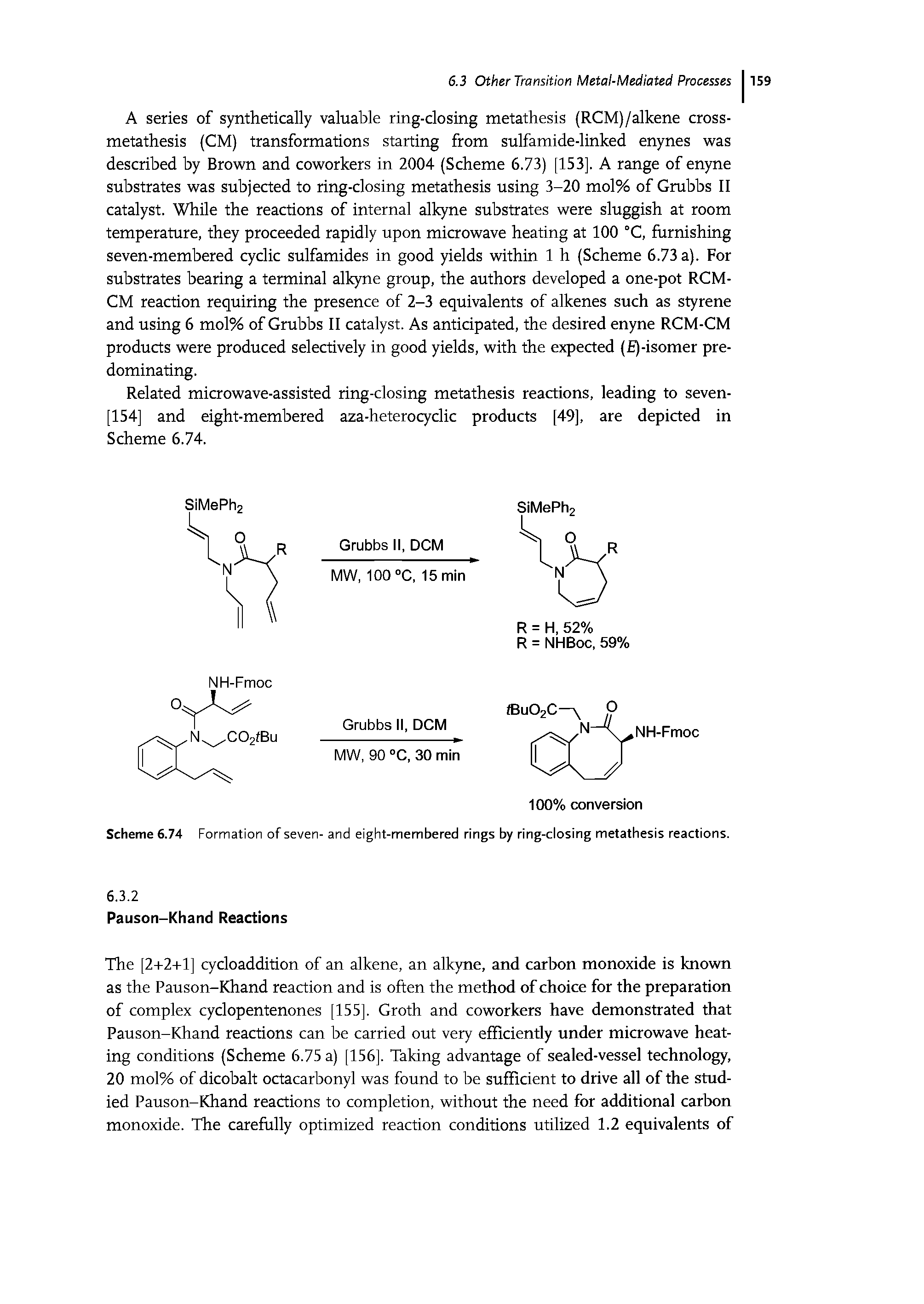 Scheme 6.74 Formation of seven- and eight-membered rings by ring-closing metathesis reactions.