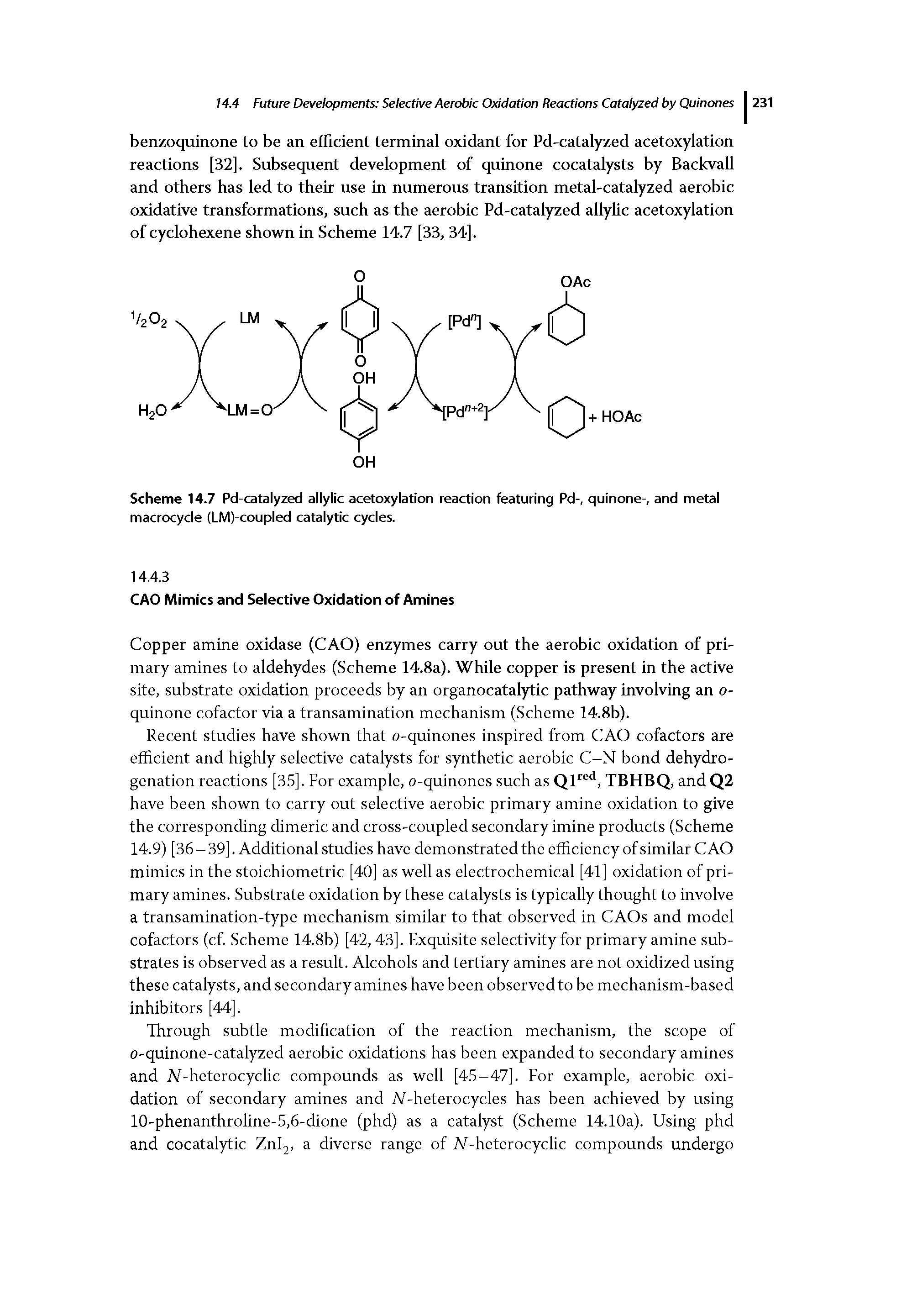 Scheme 14.7 Pd-catalyzed allylic acetoxylation reaction featuring Pd-, quinone-, and metal macrocycle (LM)-coupled catalytic cycles.