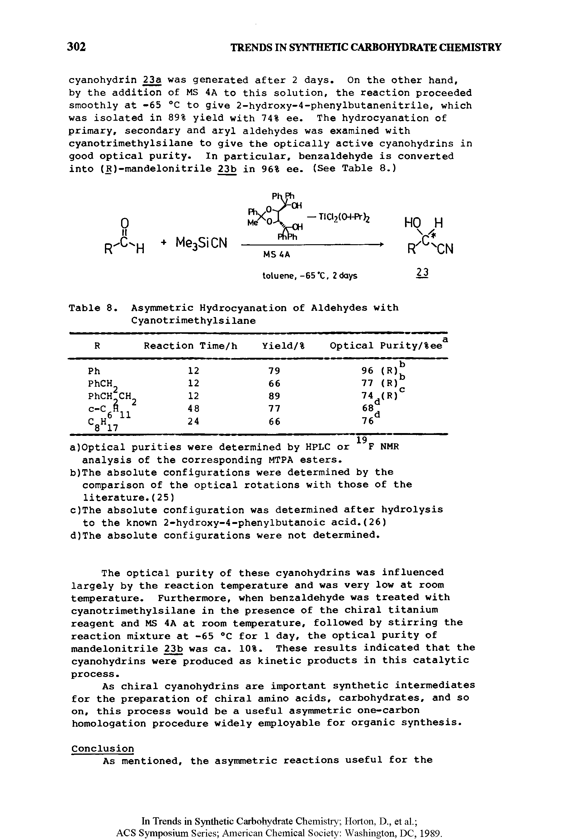 Table 8. Asymmetric Hydrocyanation of Aldehydes with Cyanotrimethylsilane...