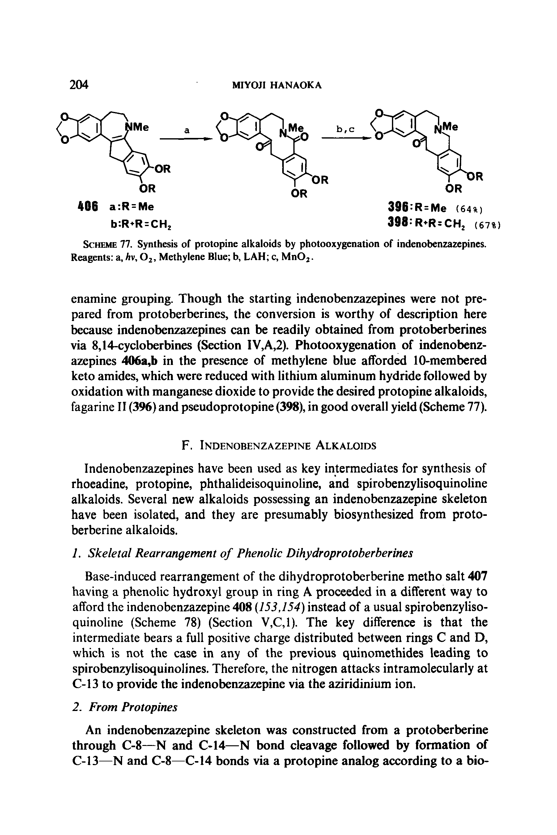 Scheme 77. Synthesis of protopine alkaloids by photooxygenation of indenobenzazepines. Reagents a, hv, 02, Methylene Blue b, LAH c, Mn02.