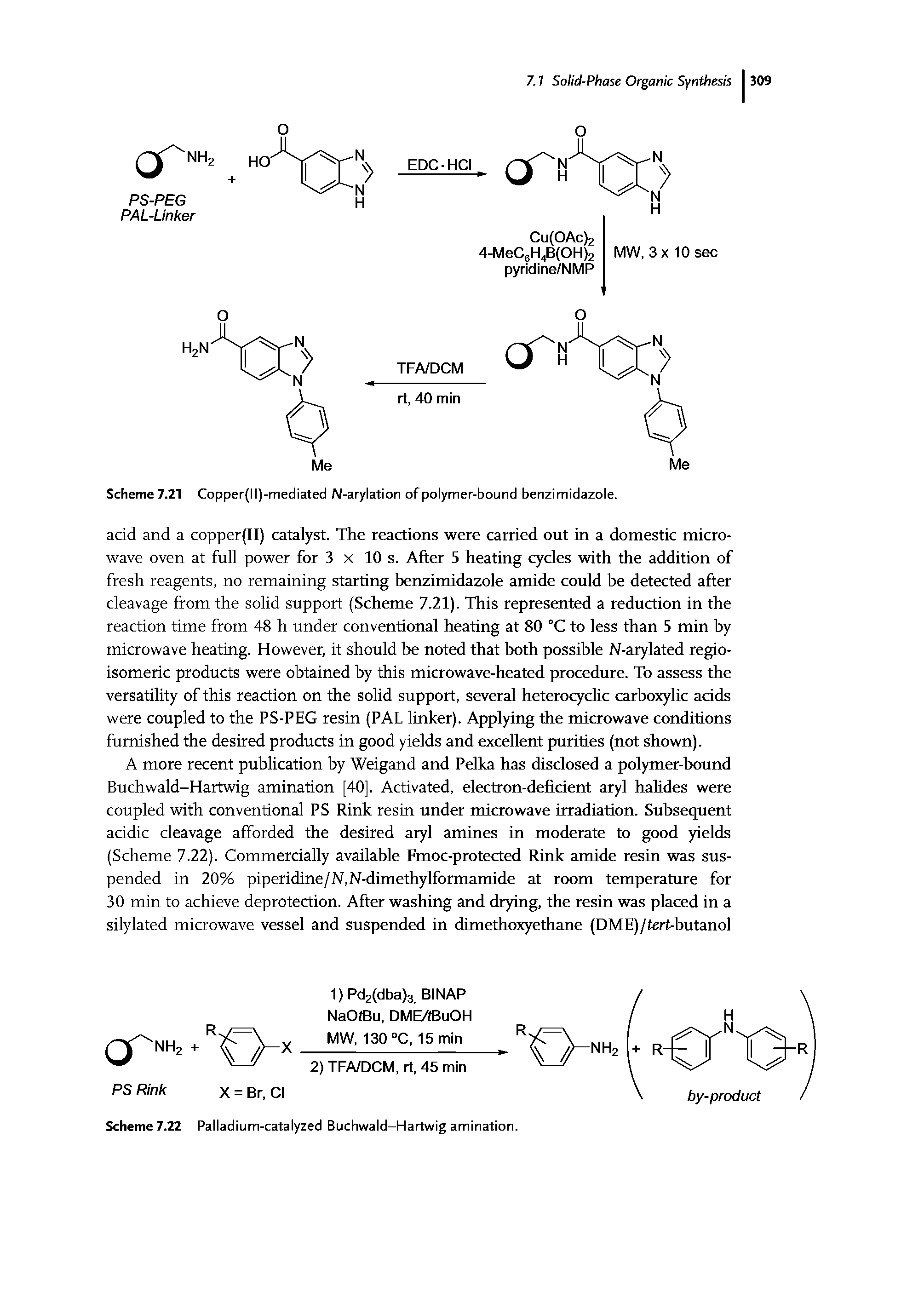 Scheme 7.21 Copper(ll)-mediated N-arylation of polymer-bound benzimidazole.
