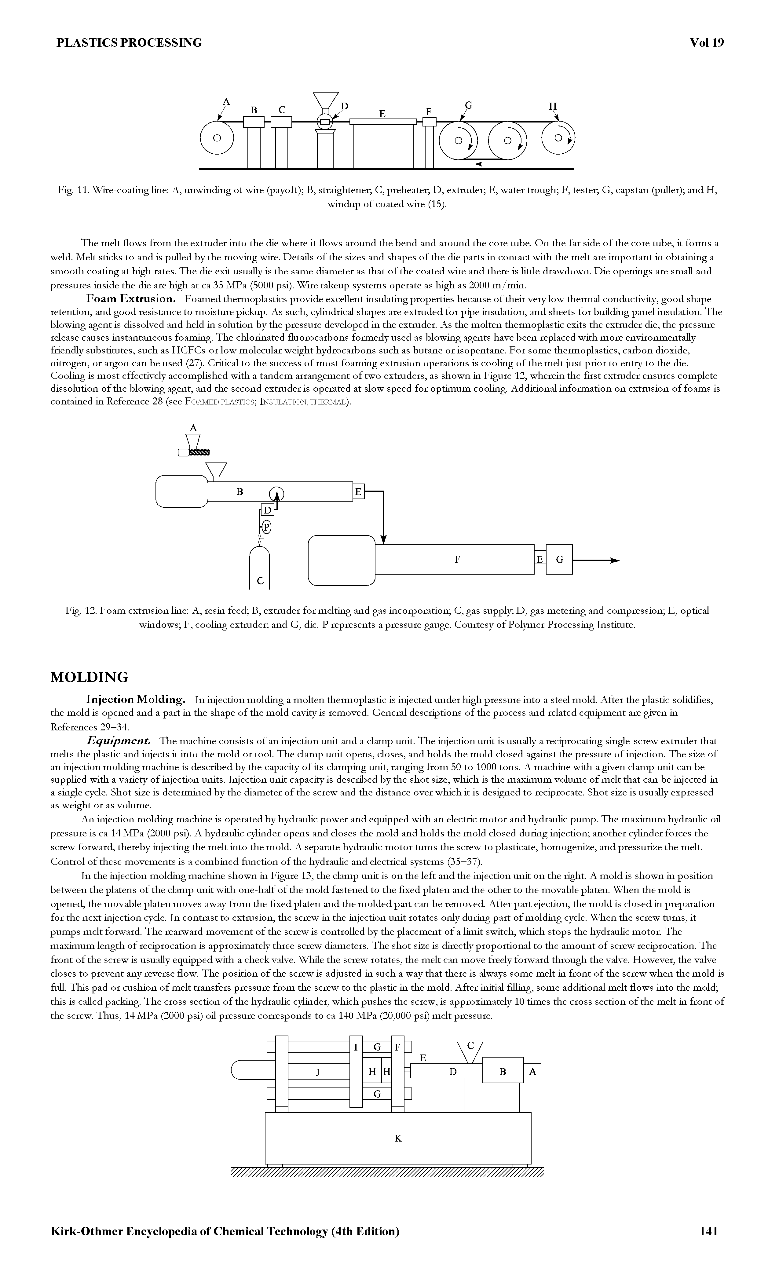 Fig. 11. Wke-coatiag line A, unwinding of wine (payoff) B, stiaightenei C, pieheatei D, extrudei E, watei trough F, tester G, capstan (puUer) and H,...