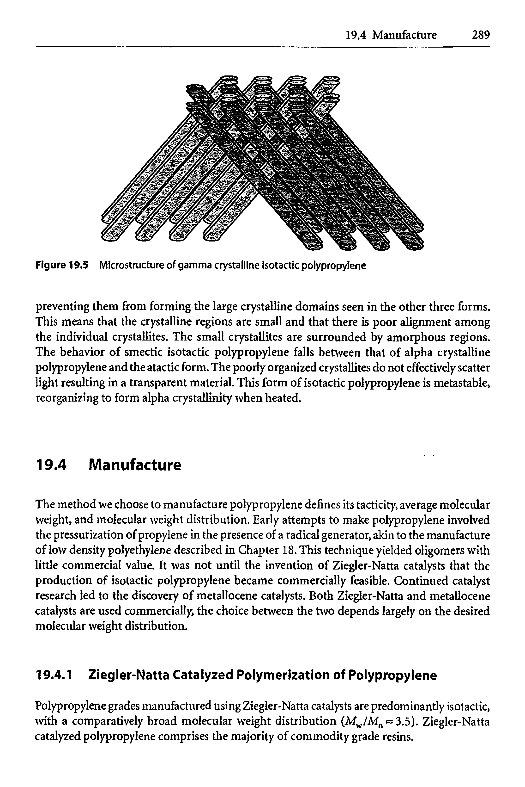 Figure 19.5 Microstructure of gamma crystalline isotactic polypropyiene...