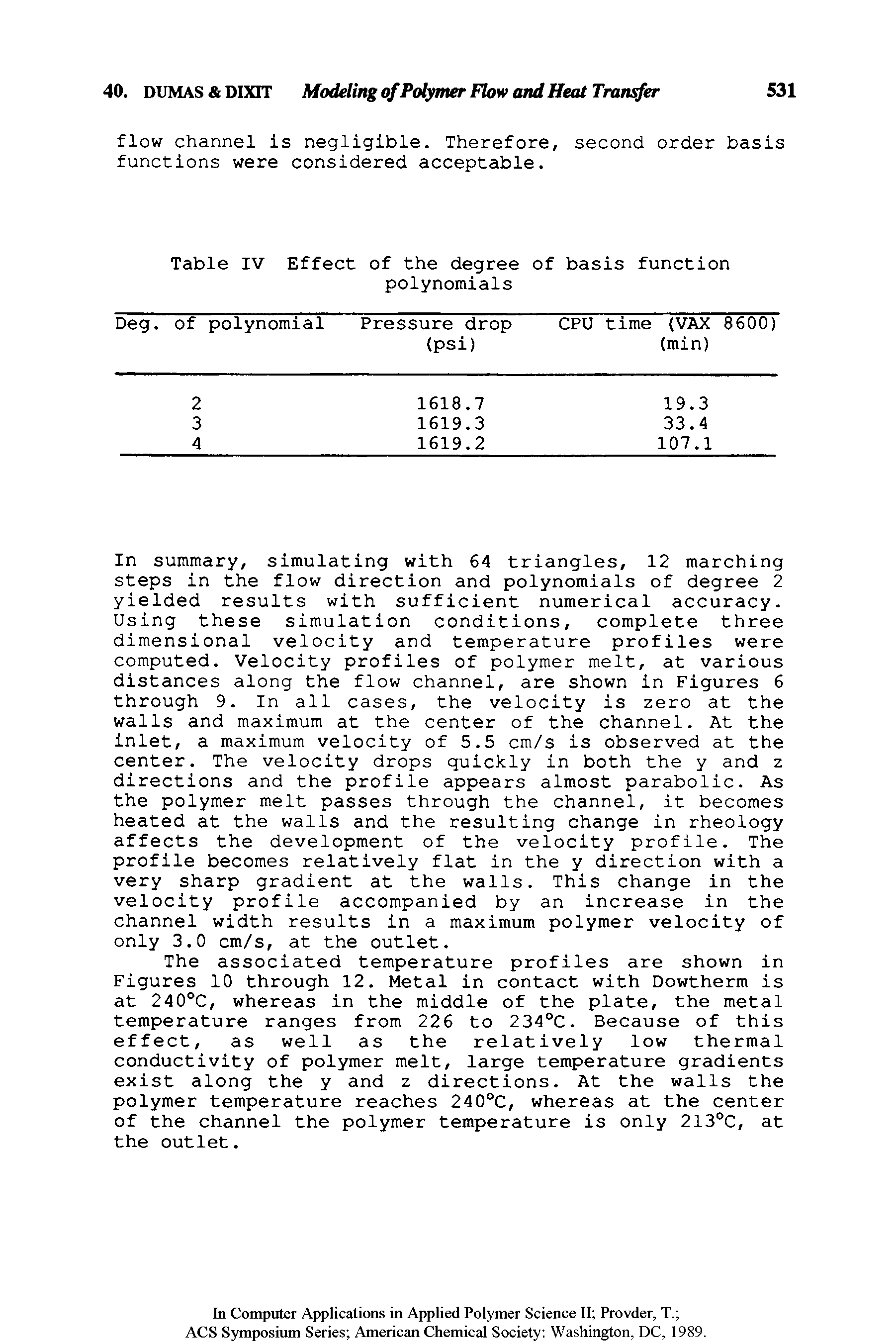 Table IV Effect of the degree of basis function polynomials...