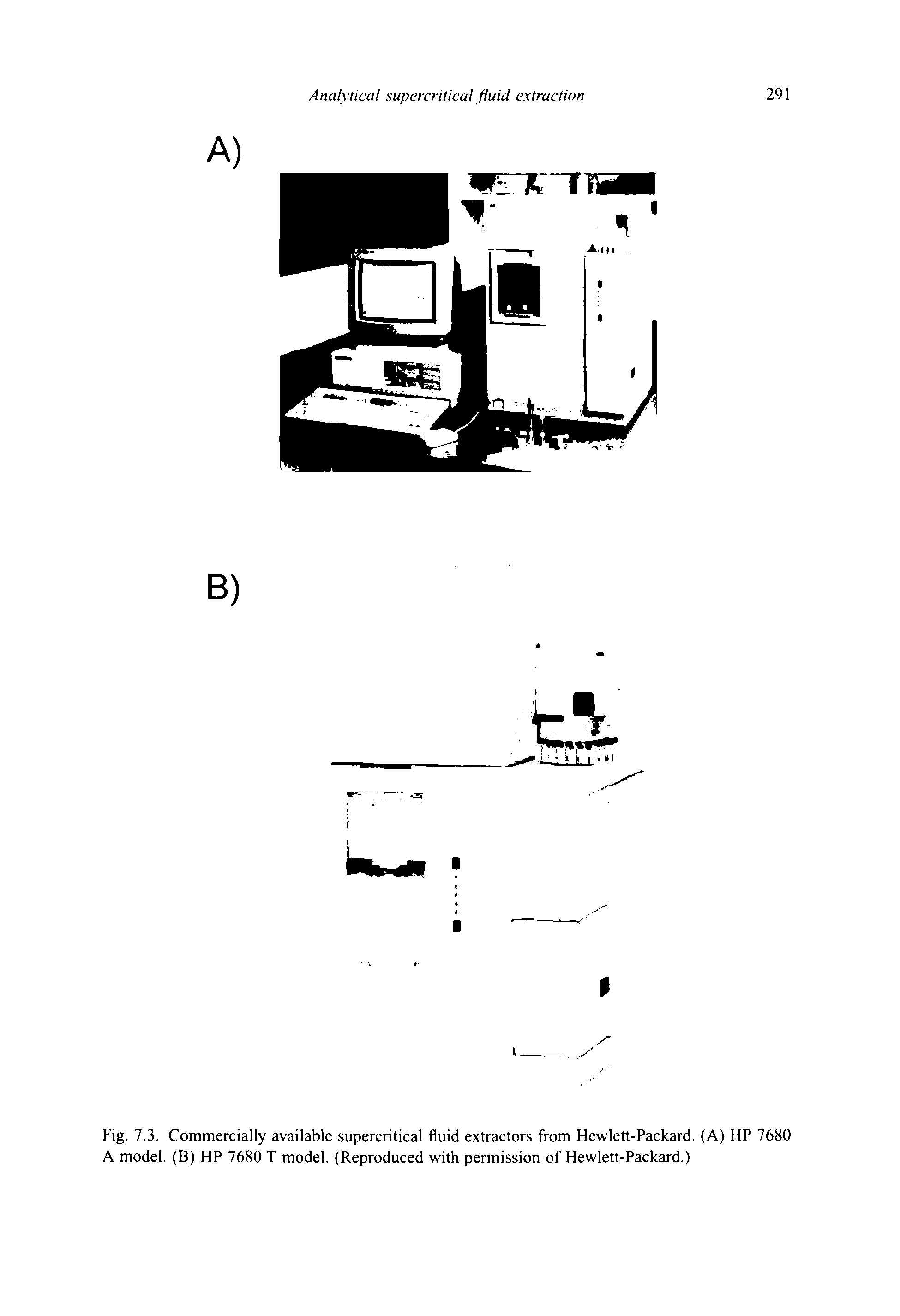 Fig. 7.3. Commercially available supercritical fluid extractors from Hewlett-Packard. (A) HP 7680 A model. (B) HP 7680 T model. (Reproduced with permission of Hewlett-Packard.)...