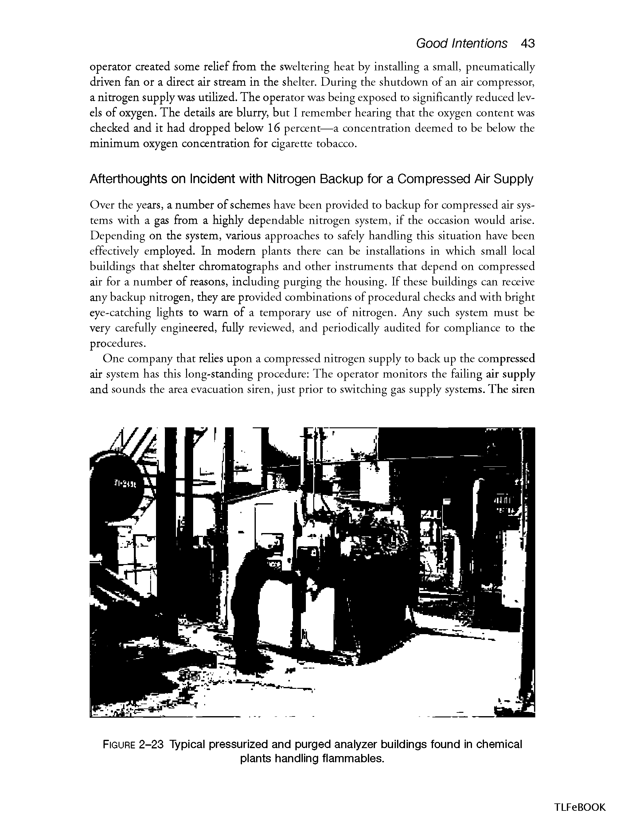 Figure 2-23 Typical pressurized and purged analyzer buildings found in chemical plants handling flammables.