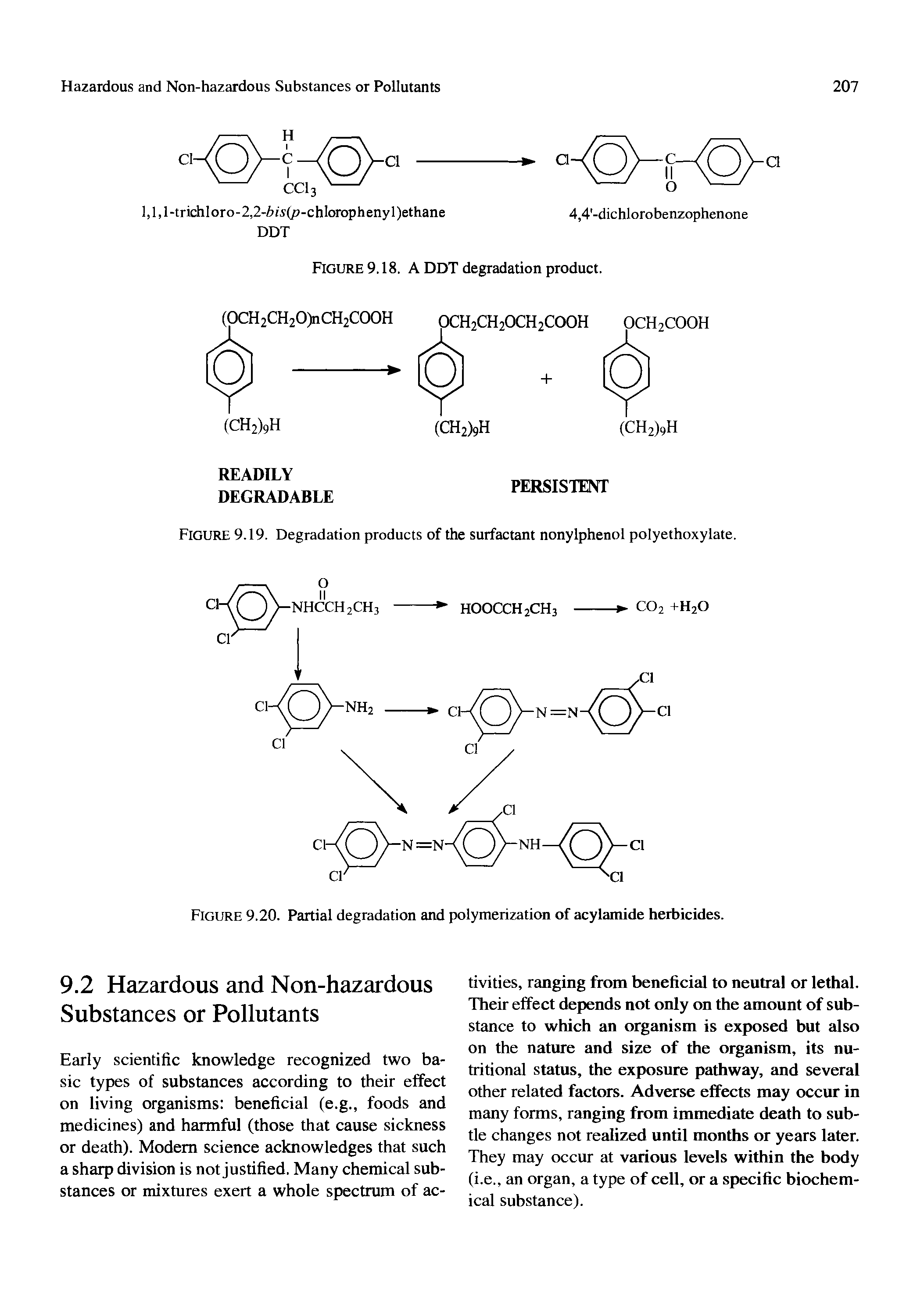 Figure 9.19. Degradation products of the surfactant nonylphenol polyethoxylate.