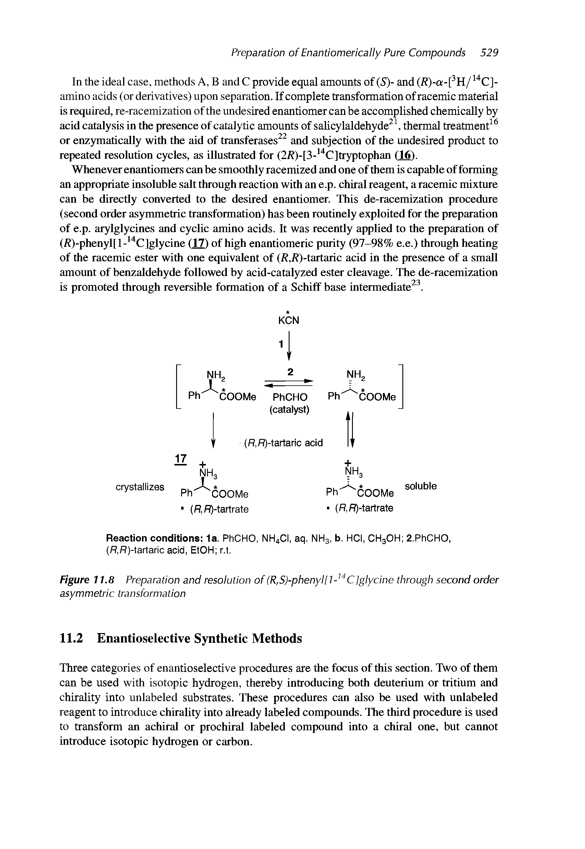 Figure 11.8 Preparation and resolution of (R,S)-phenyl[i- CIglycine through second order asymmetric transformation...