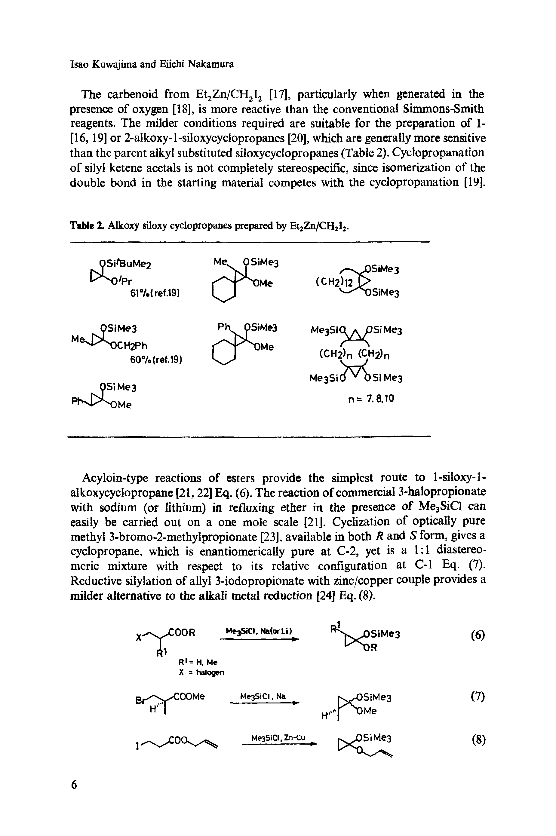 Table 2. Alkoxy siloxy cyclopropanes prepared by Et2Zn/CH2I2.