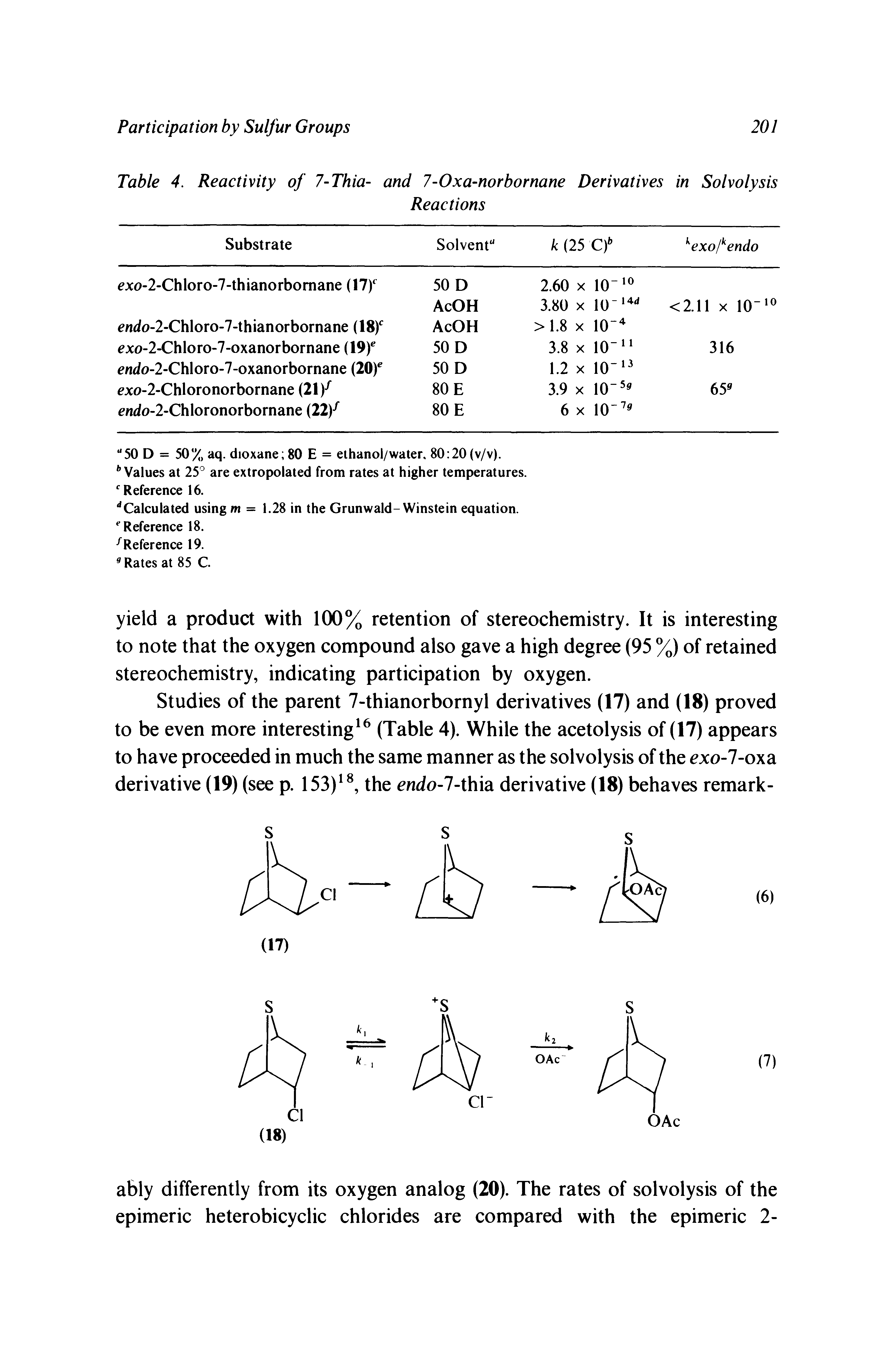 Table 4. Reactivity of 7-Thia- and 7-Oxa-norbornane Derivatives in Solvolysis...