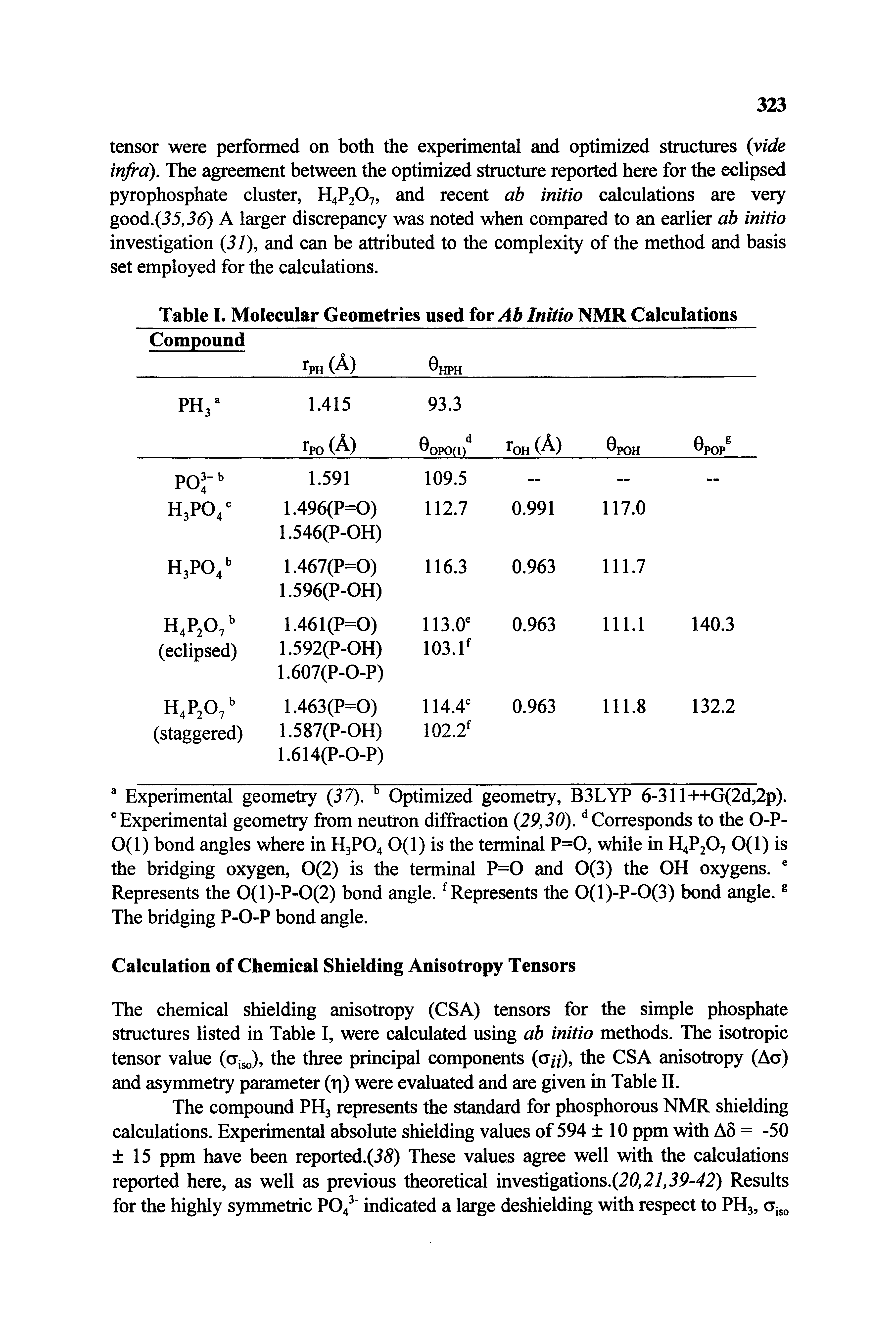Table I. Molecular Geometries used for Ab Initio NMR Calculations...