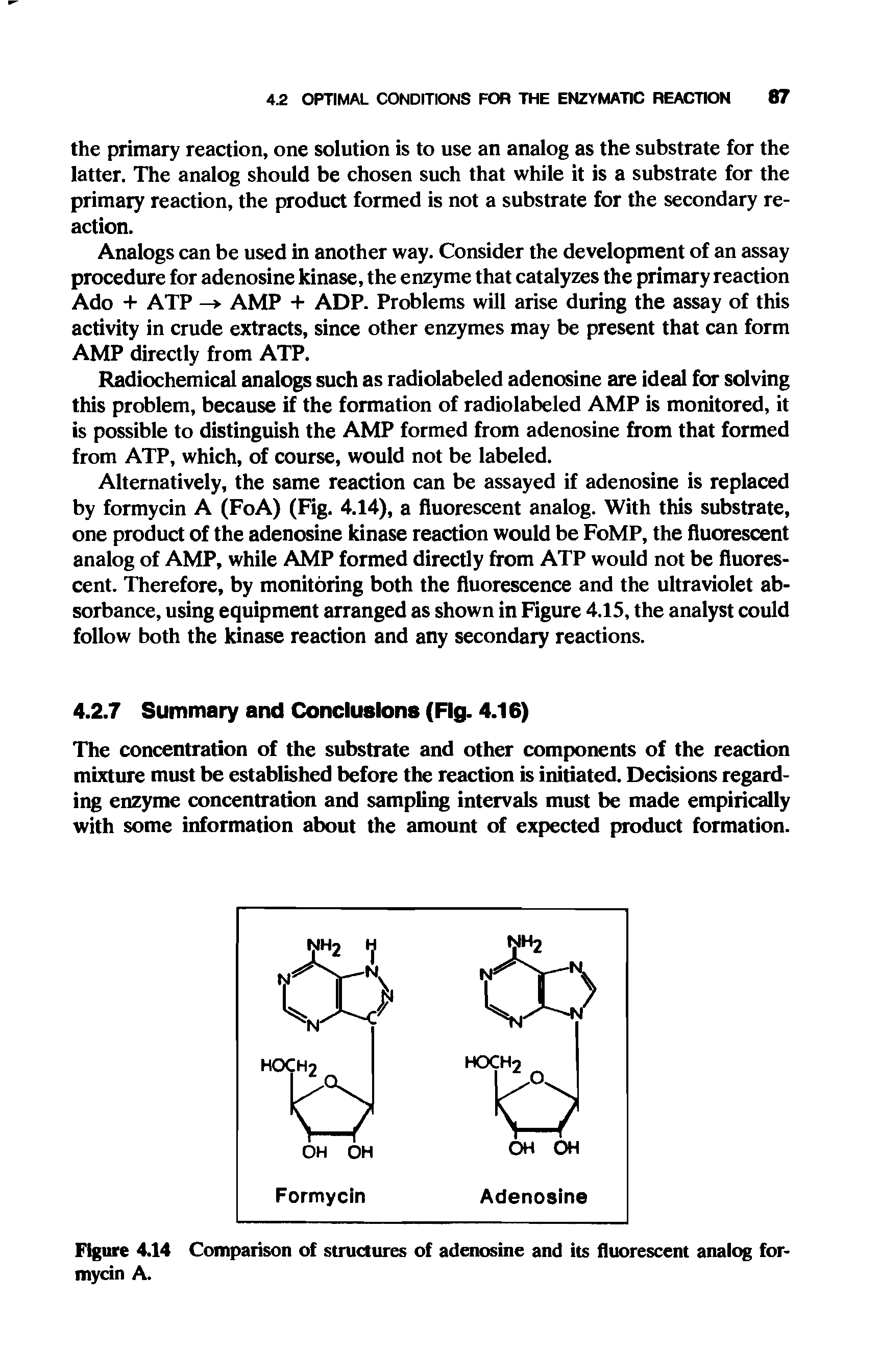 Figure 4.14 Comparison of structures of adenosine and its fluorescent analog formycin A.