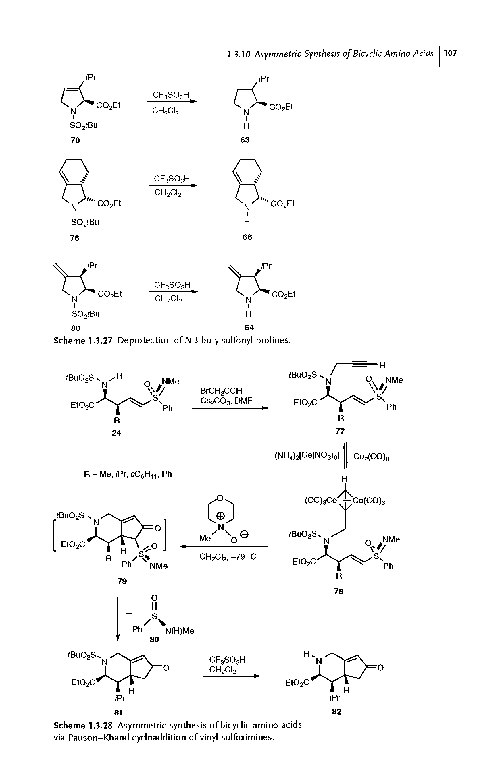 Scheme 1.3.28 Asymmetric synthesis of bicyclic amino acids via Pauson-Khand cycloaddition of vinyl sulfoximines.