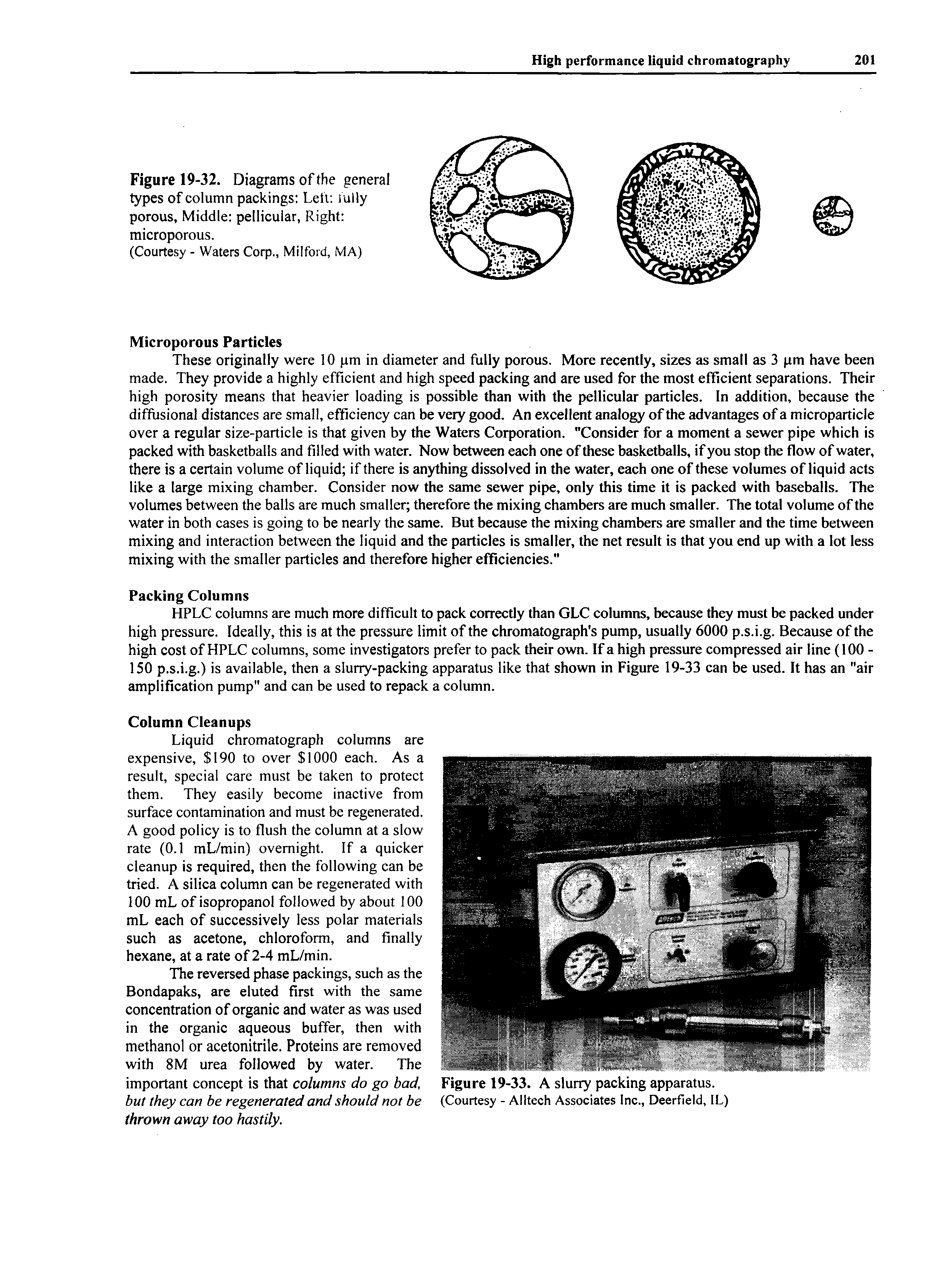 Figure 19-32. Diagrams of the general types of column packings Lett rally porous, Middle pellicular, Right microporous.