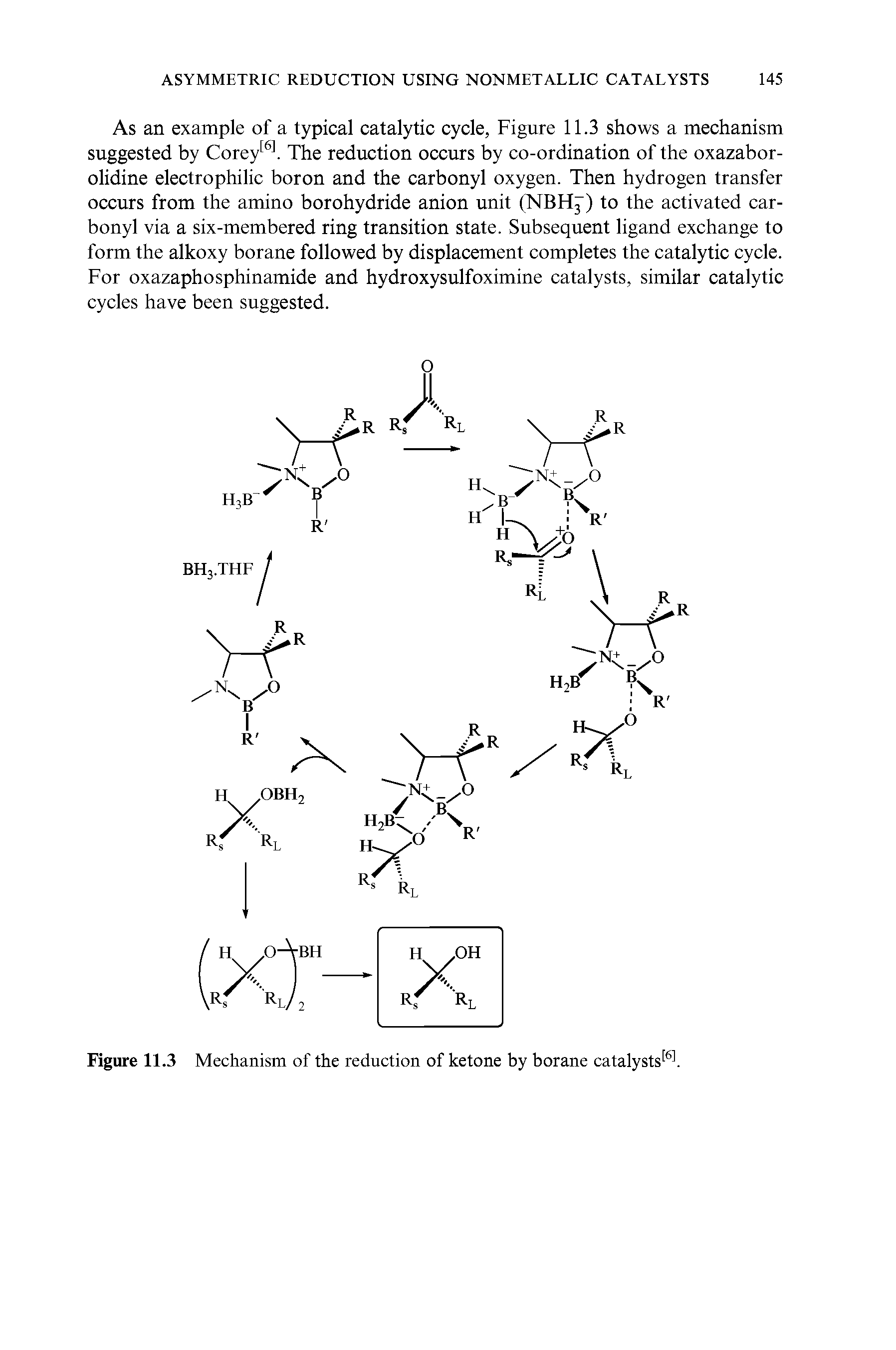 Figure 11.3 Mechanism of the reduction of ketone by borane catalysts. ...