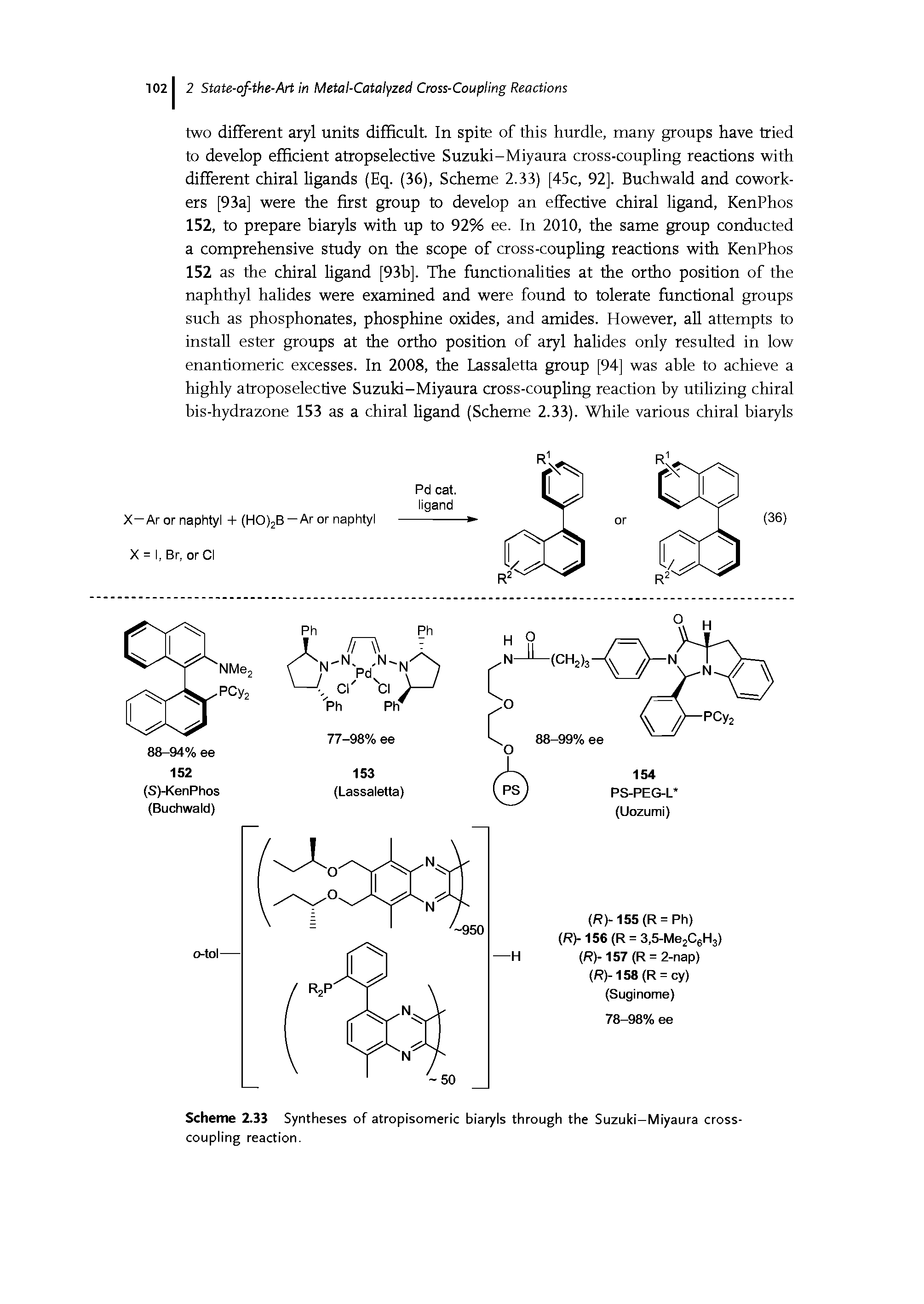 Scheme 2.33 Syntheses of atropisomeric biaryls through the Suzuki-Miyaura crosscoupling reaction.