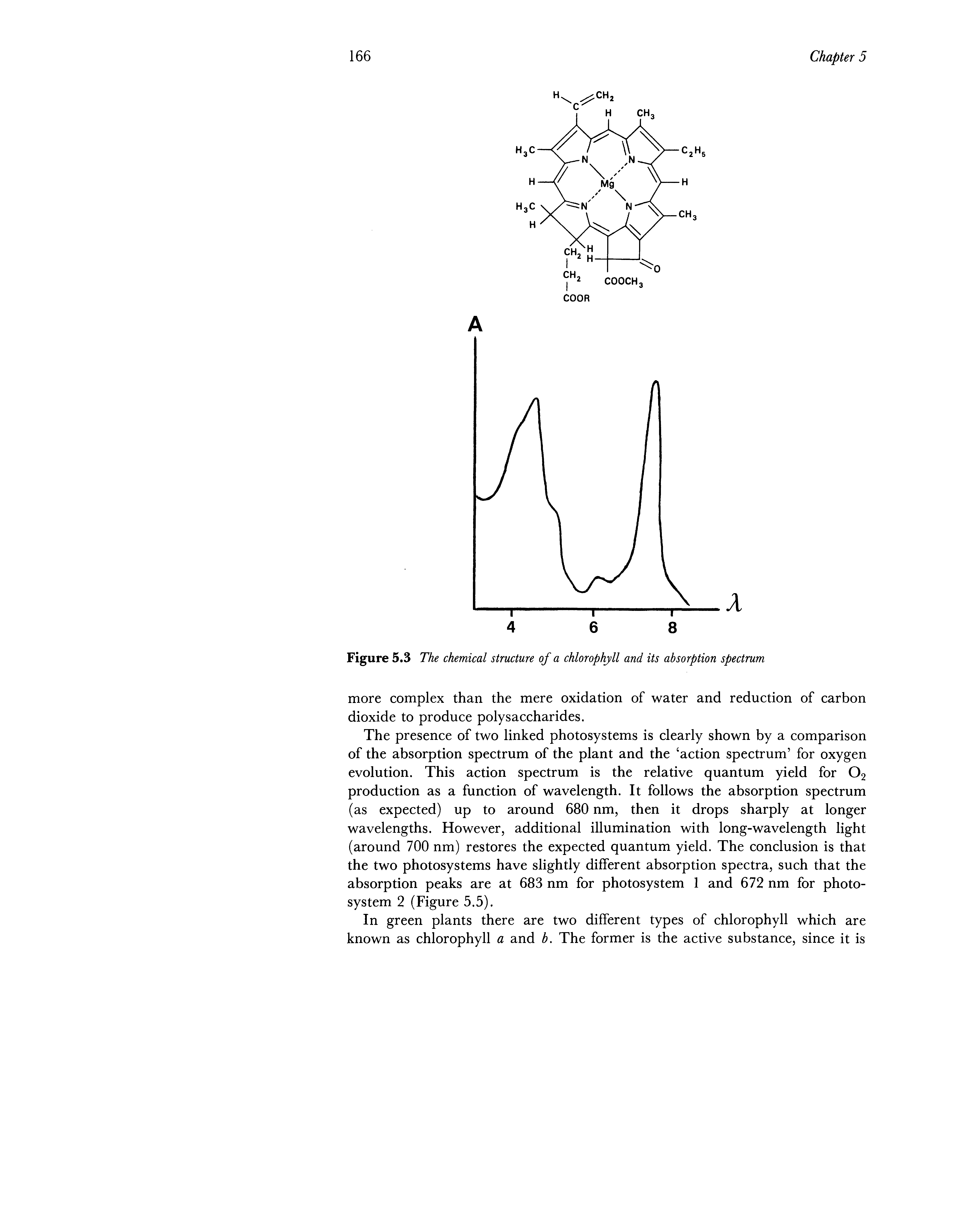 Figure 5.3 The chemical structure of a chlorophyll and its absorption spectrum...