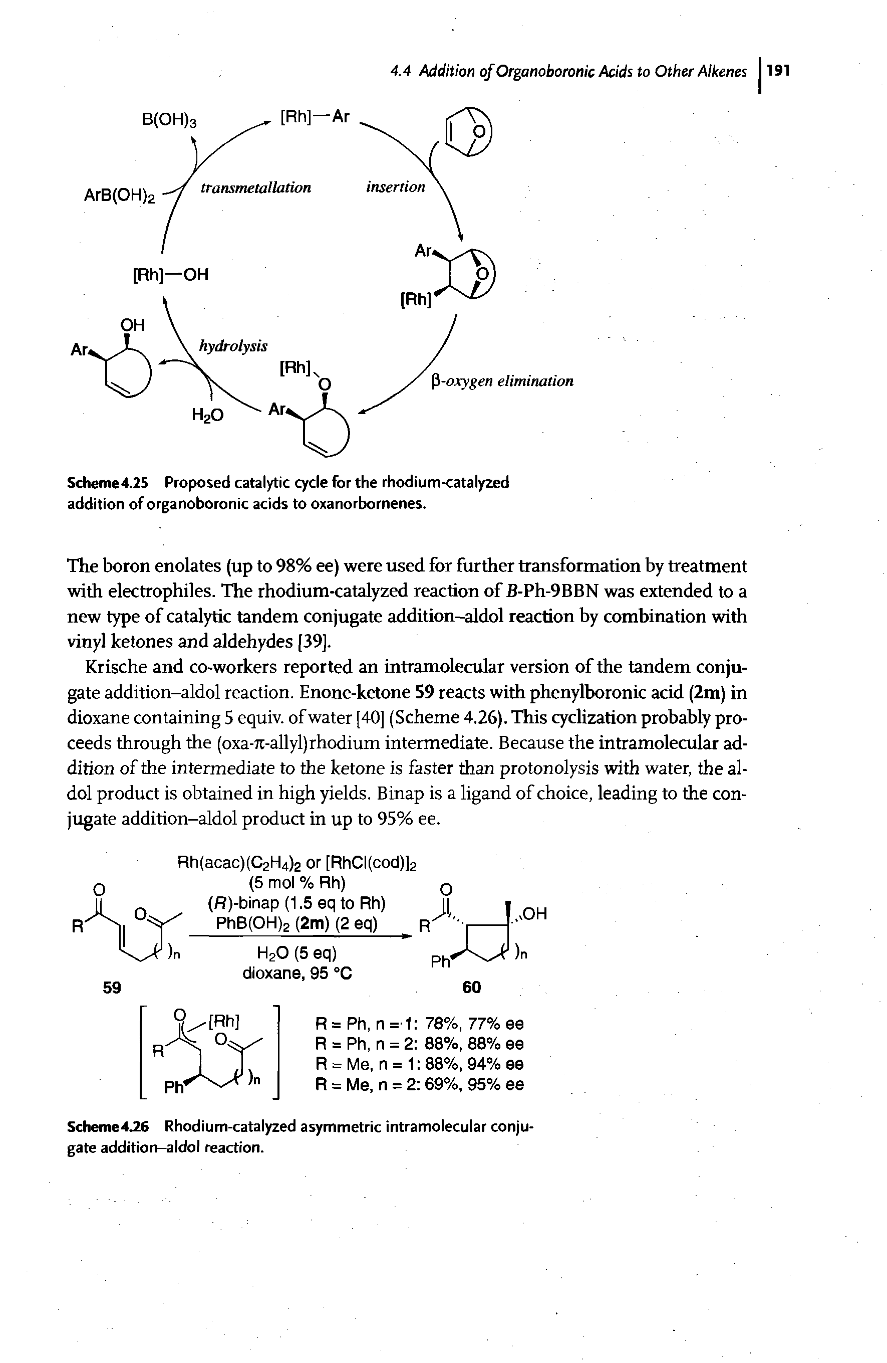 Scheme4.26 Rhodium-catalyzed asymmetric intramolecular conjugate addition-aldol reaction.