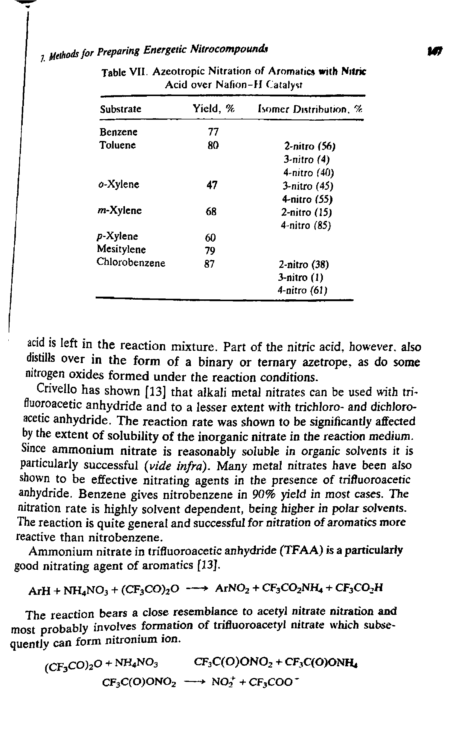 Table VII. Azeotropic Nitration of Aromatic with Nilric Acid over Nafion-H Catalyst...