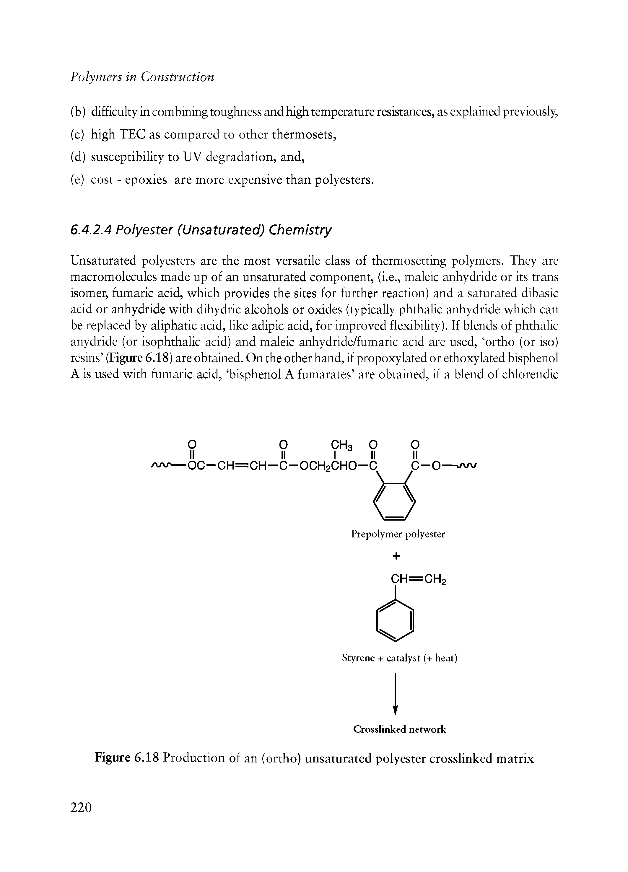 Figure 6.18 Production of an (ortho) unsaturated polyester crosslinked matrix...