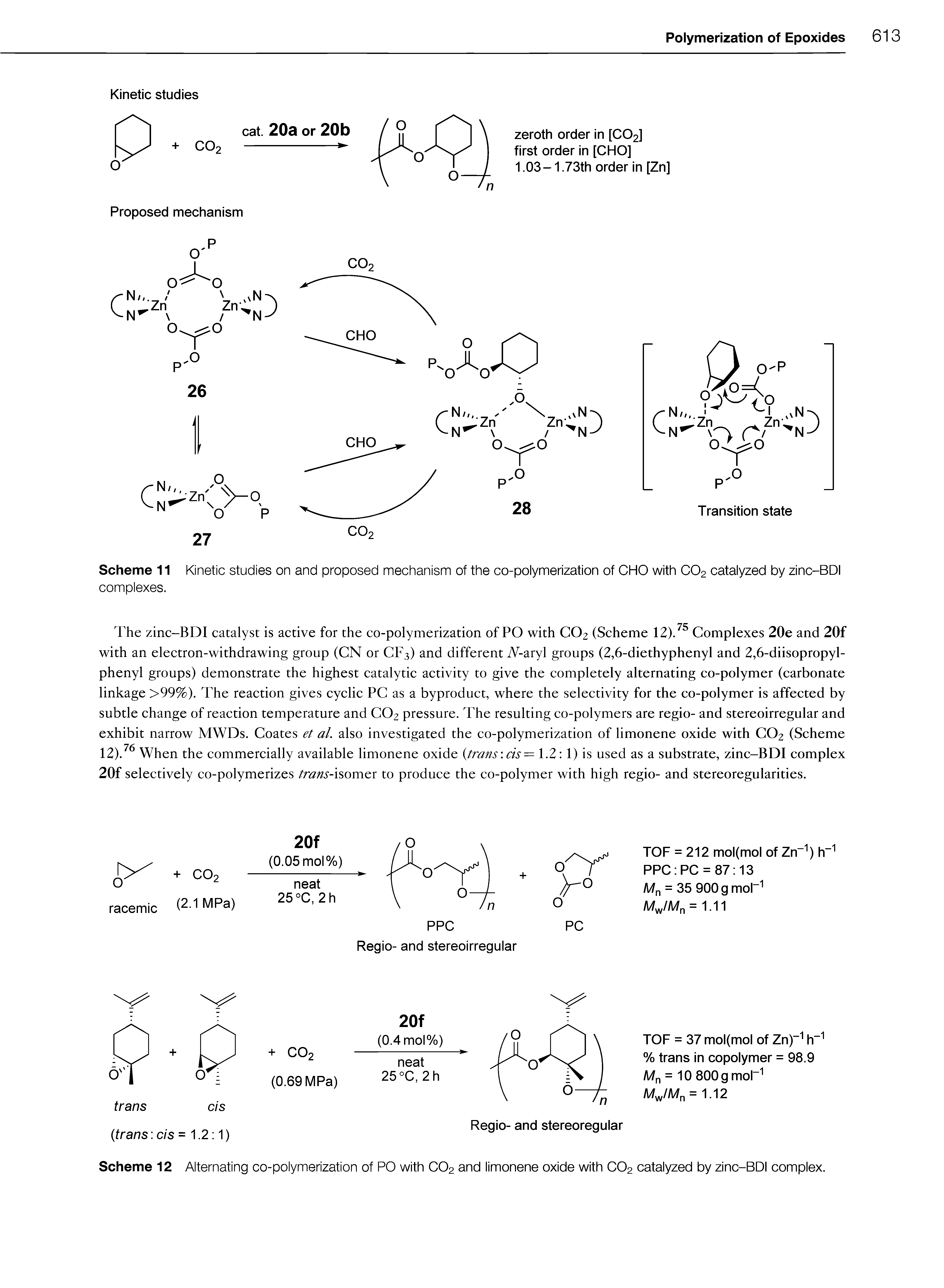 Scheme 12 Alternating co-polymerization of PO with CO2 and limonene oxide with CO2 catalyzed by zinc-BDI complex.