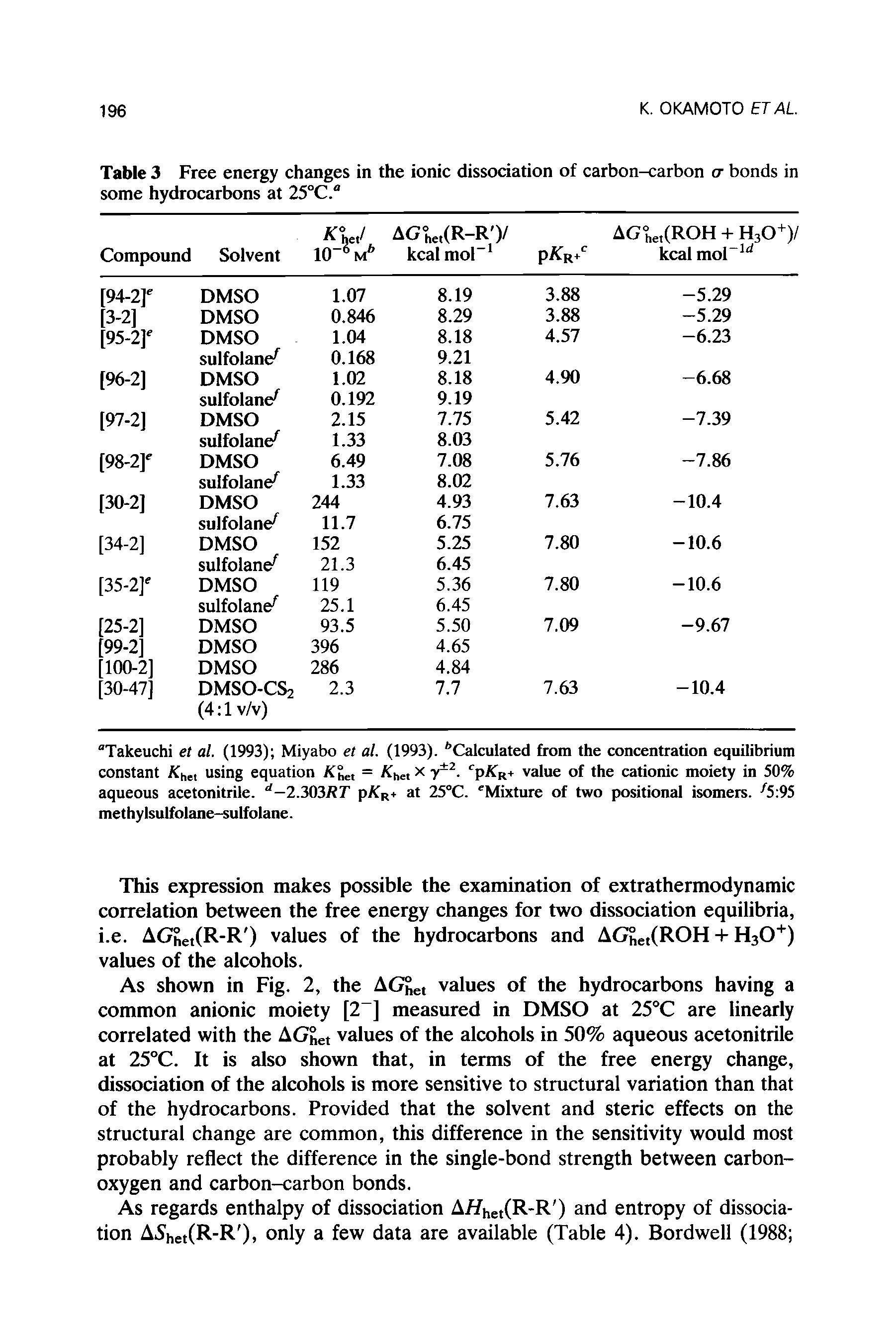 Table 3 Free energy changes in the ionic dissociation of carbon-carbon cr bonds in some hydrocarbons at 25°C. ...