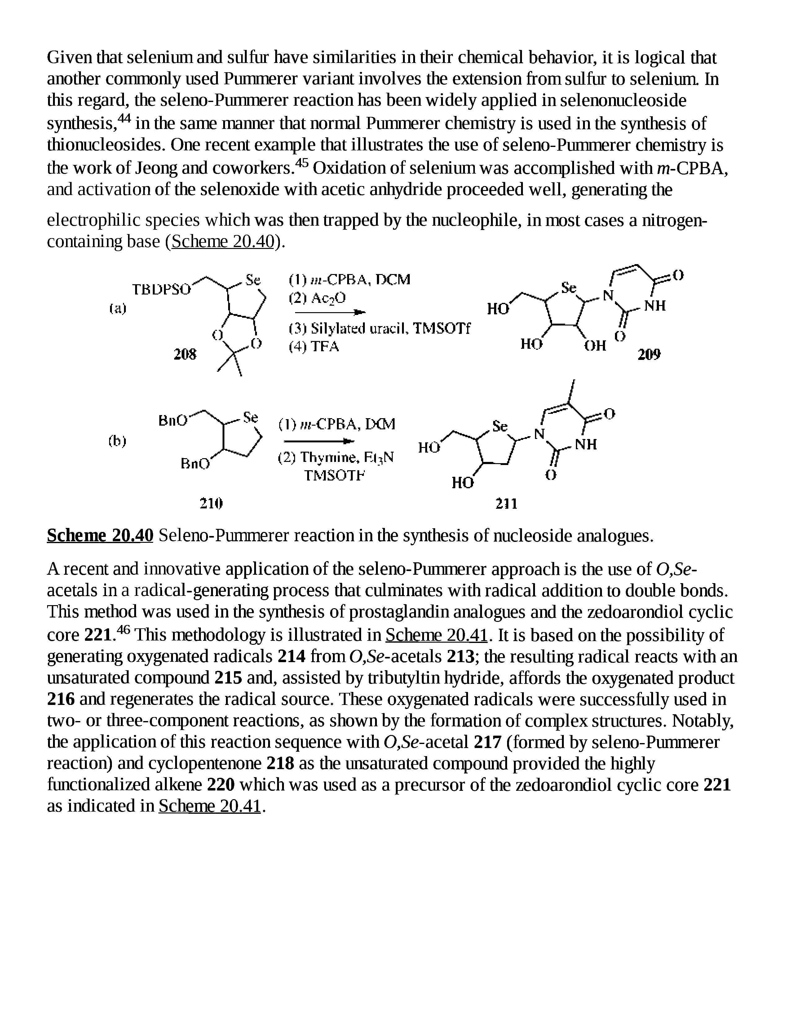 Scheme 20.40 Seleno-Pummerer reaction in the synthesis of nucleoside analogues.