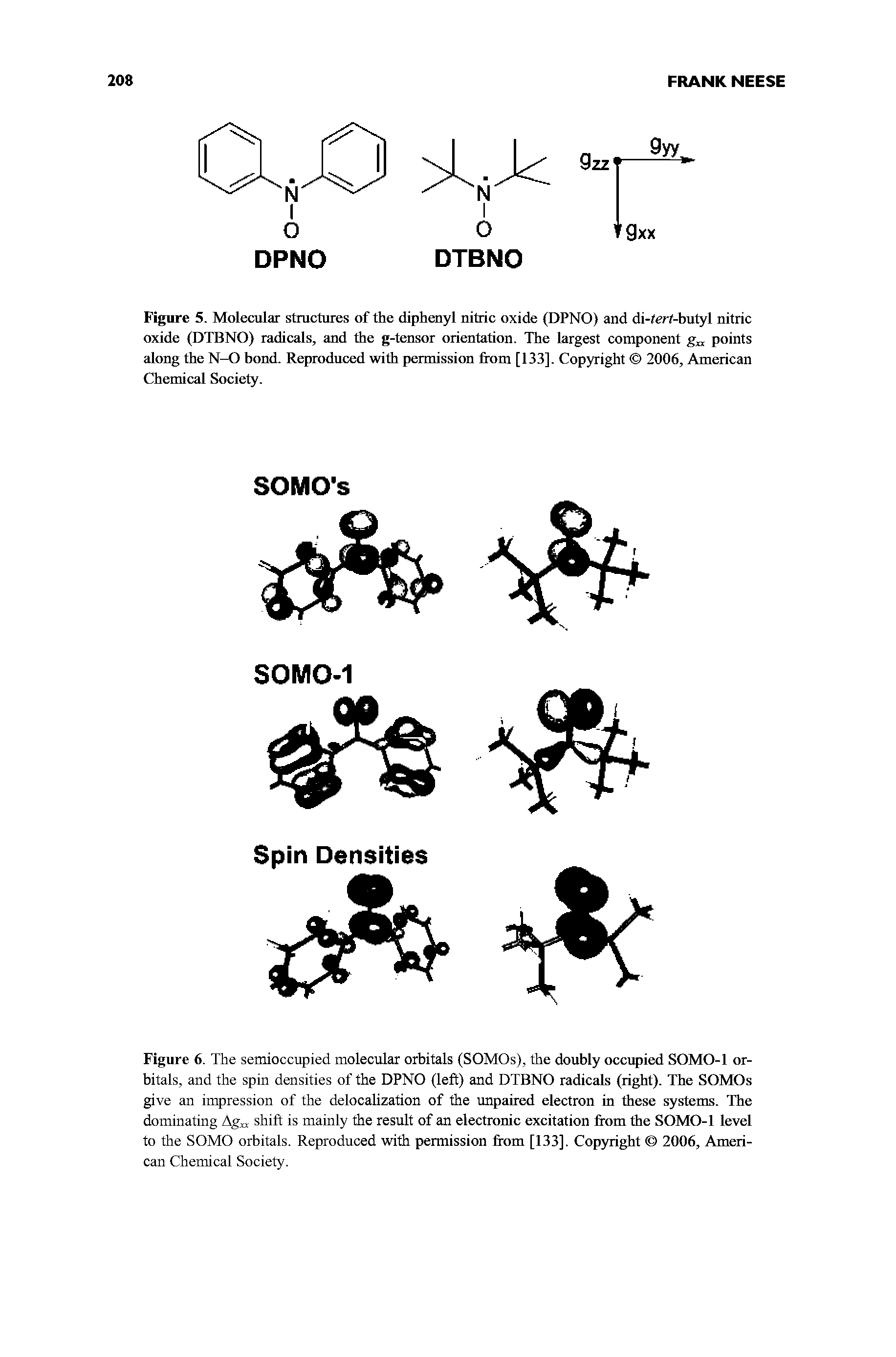 Figure 5. Molecular structures of the diphenyl nitric oxide (DPNO) and di-ieri-butyl nitric oxide (DTBNO) radicals, and the g-tensor orientation. The largest component g points along the N-O bond. Reproduced with permission from [133]. Copyright 2006, American Chemical Society.