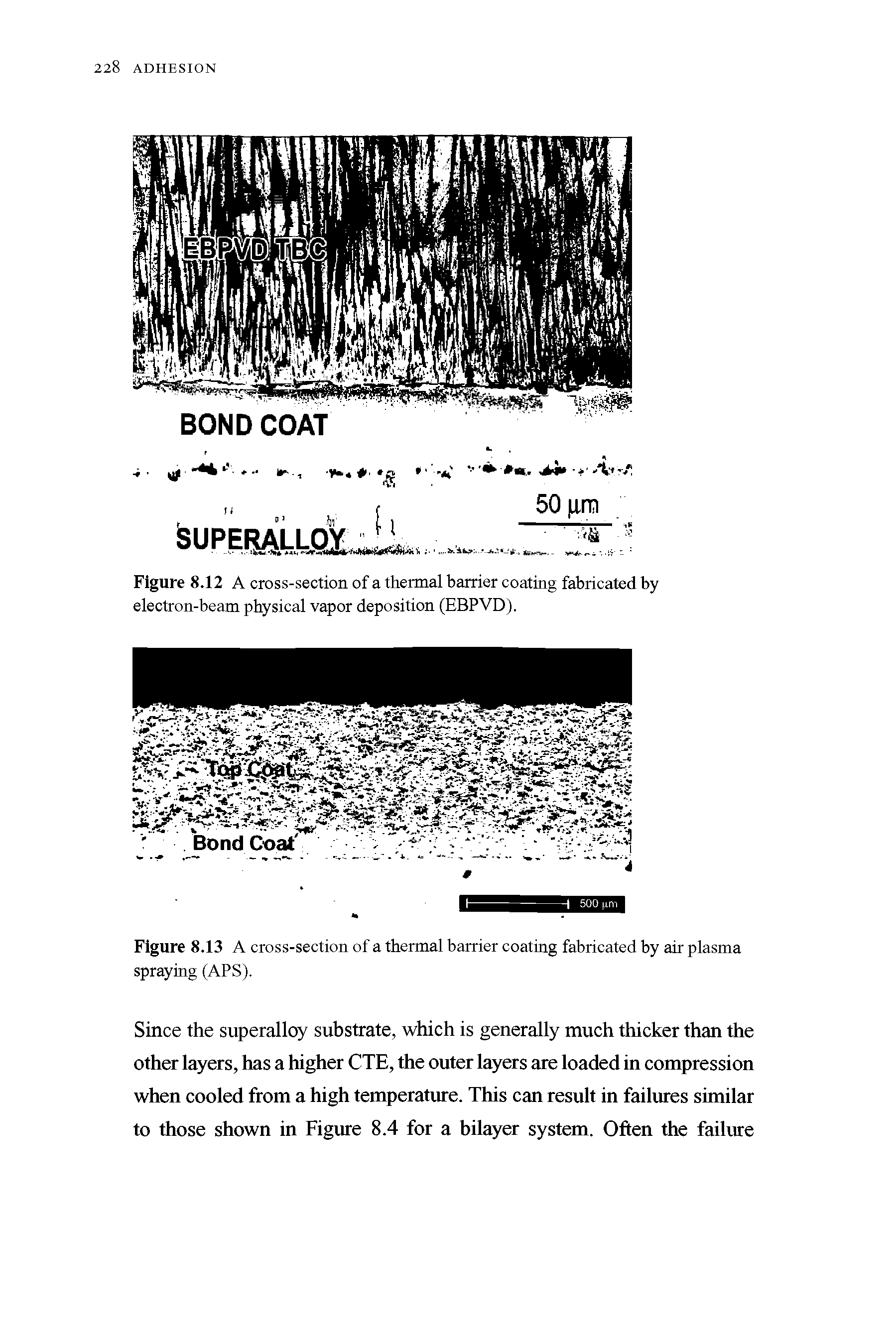Figure 8.13 A cross-section of a thermal barrier coating fabricated by air plasma spraying (APS).
