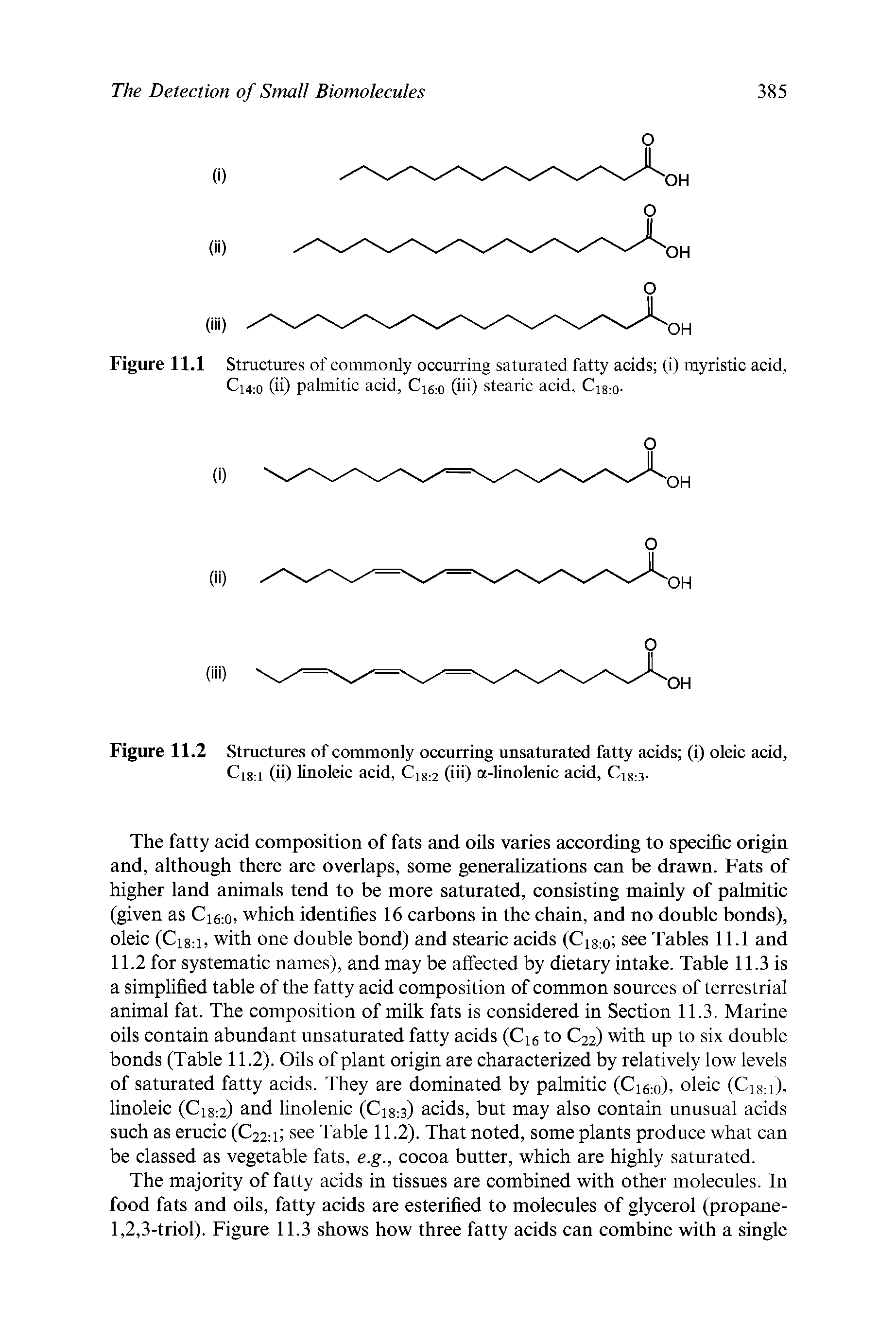 Figure 11.1 Structures of commonly occurring saturated fatty acids (i) myristic acid, Ci4 o (ii) palmitic acid, C s-.o (iii) stearic acid, Ci8 0.