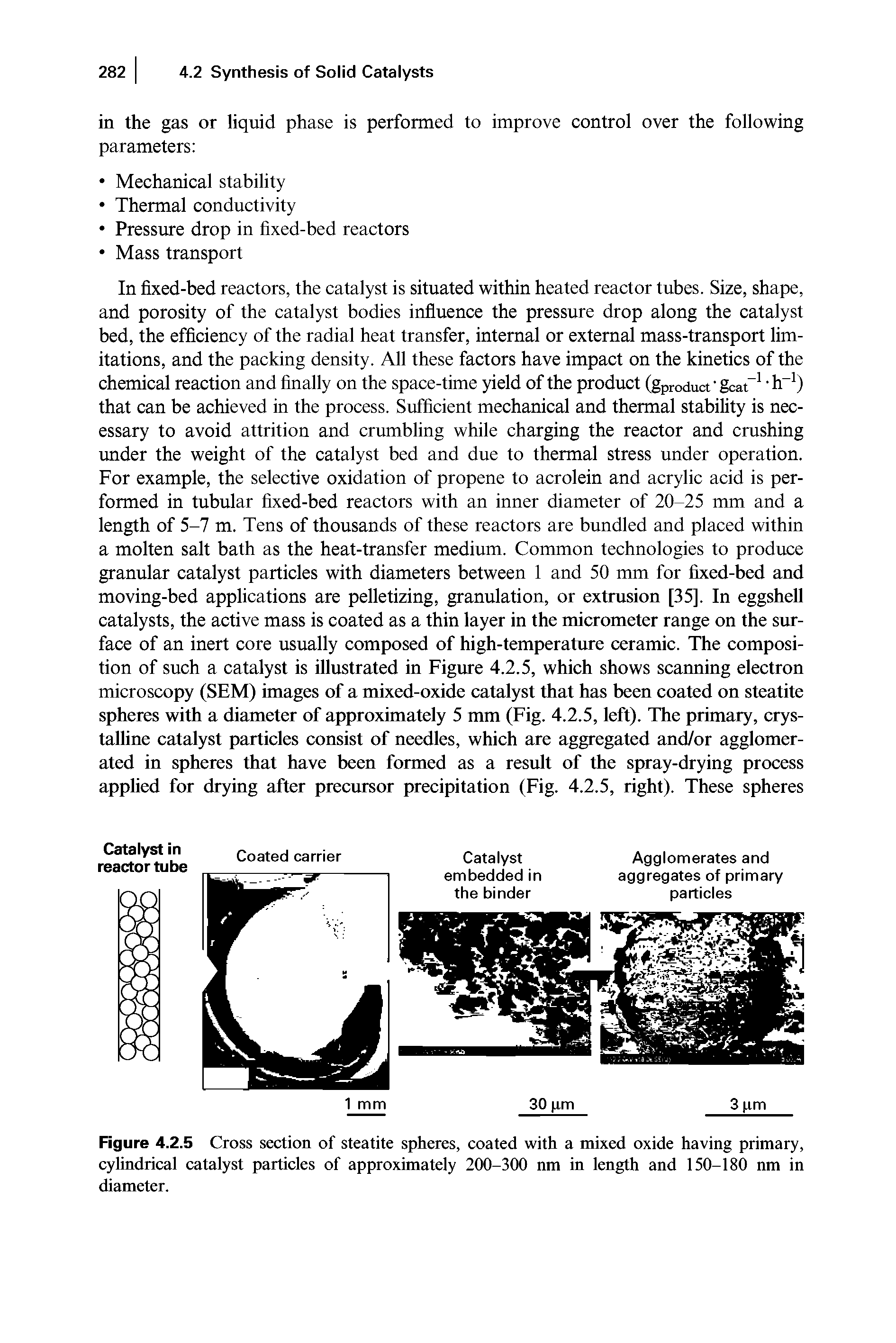 Figure 4.2.5 Cross section of steatite spheres, coated with a mixed oxide having primary, cylindrical catalyst particles of approximately 200-300 nm in length and 150-180 nm in diameter.